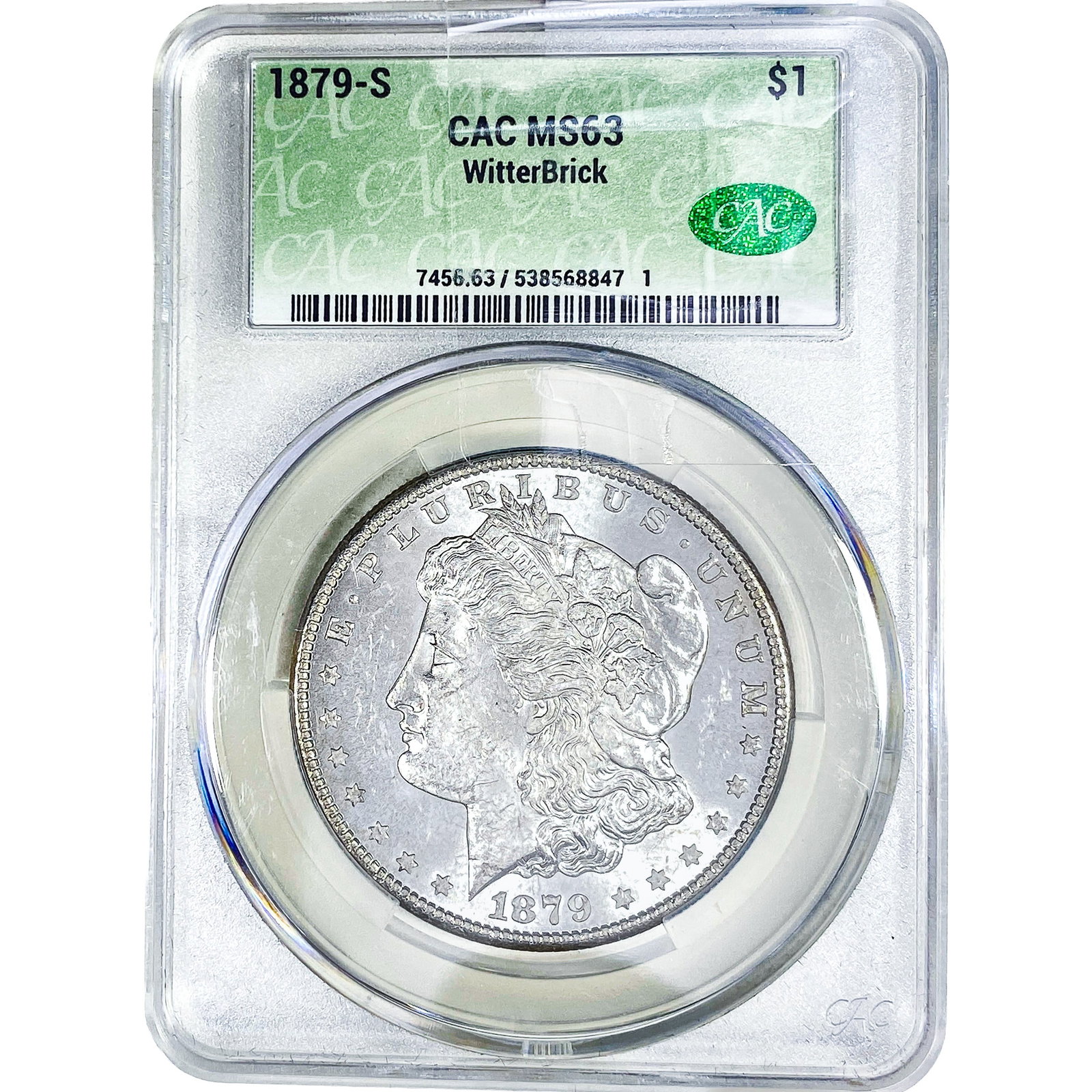 1879-S Morgan Silver Dollar CAC MS63: 1879-S Morgan Silver Dollar CAC MS63