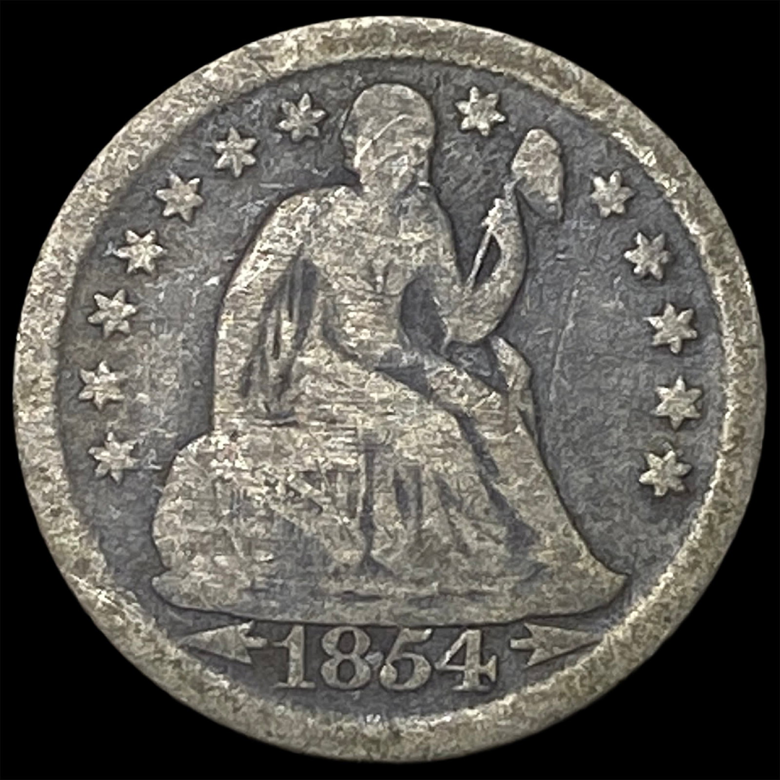 1854-O Silver Seated Liberty Dime NICELY CIRCULATED: 1854-O Silver Seated Liberty Dime NICELY CIRCULATED