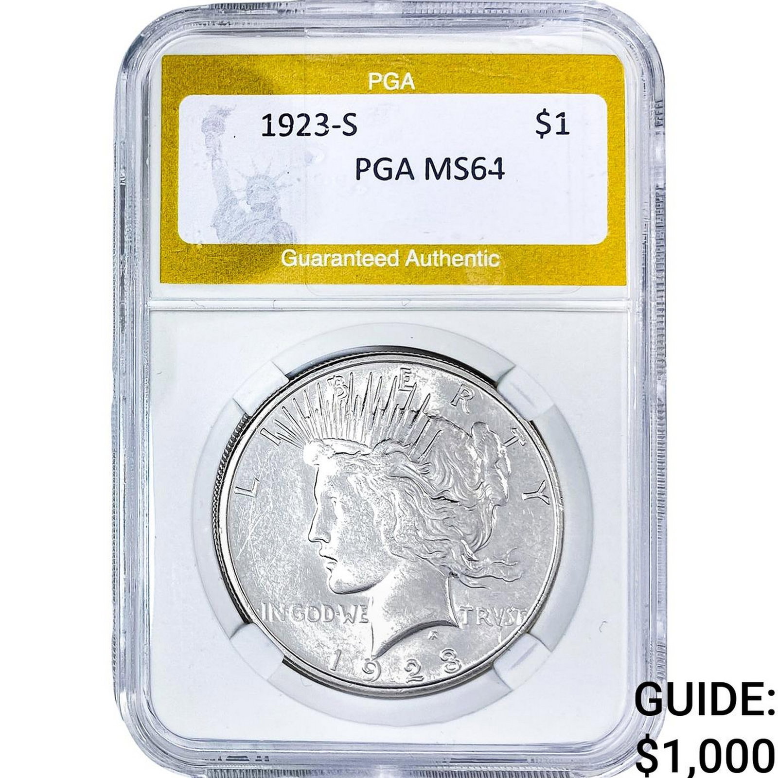 1923-S Silver Peace Dollar PGA MS64: 1923-S Silver Peace Dollar PGA MS64