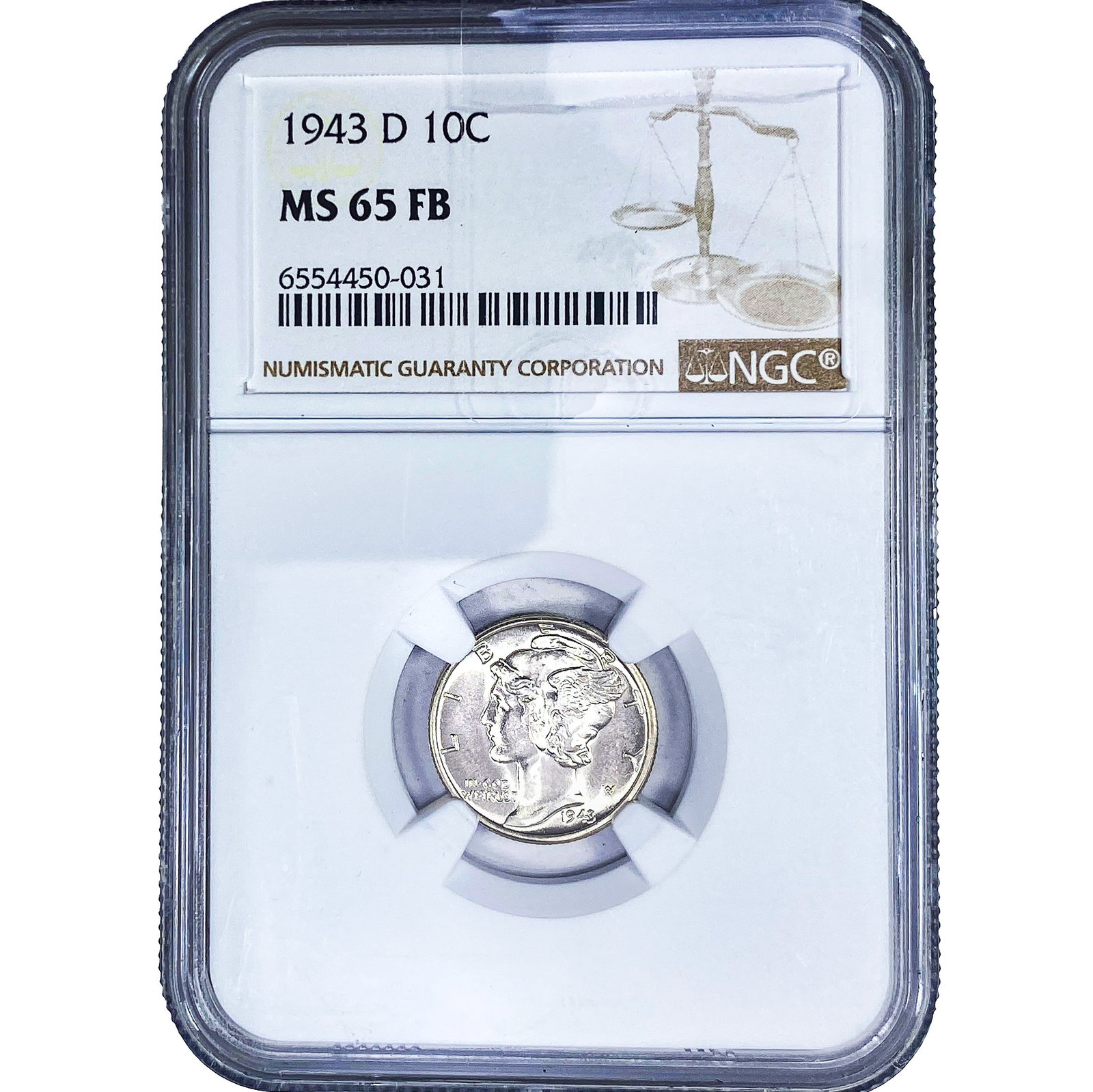 1943-D Mercury Silver Dime NGC MS65 FB: 1943-D Mercury Silver Dime NGC MS65 FB