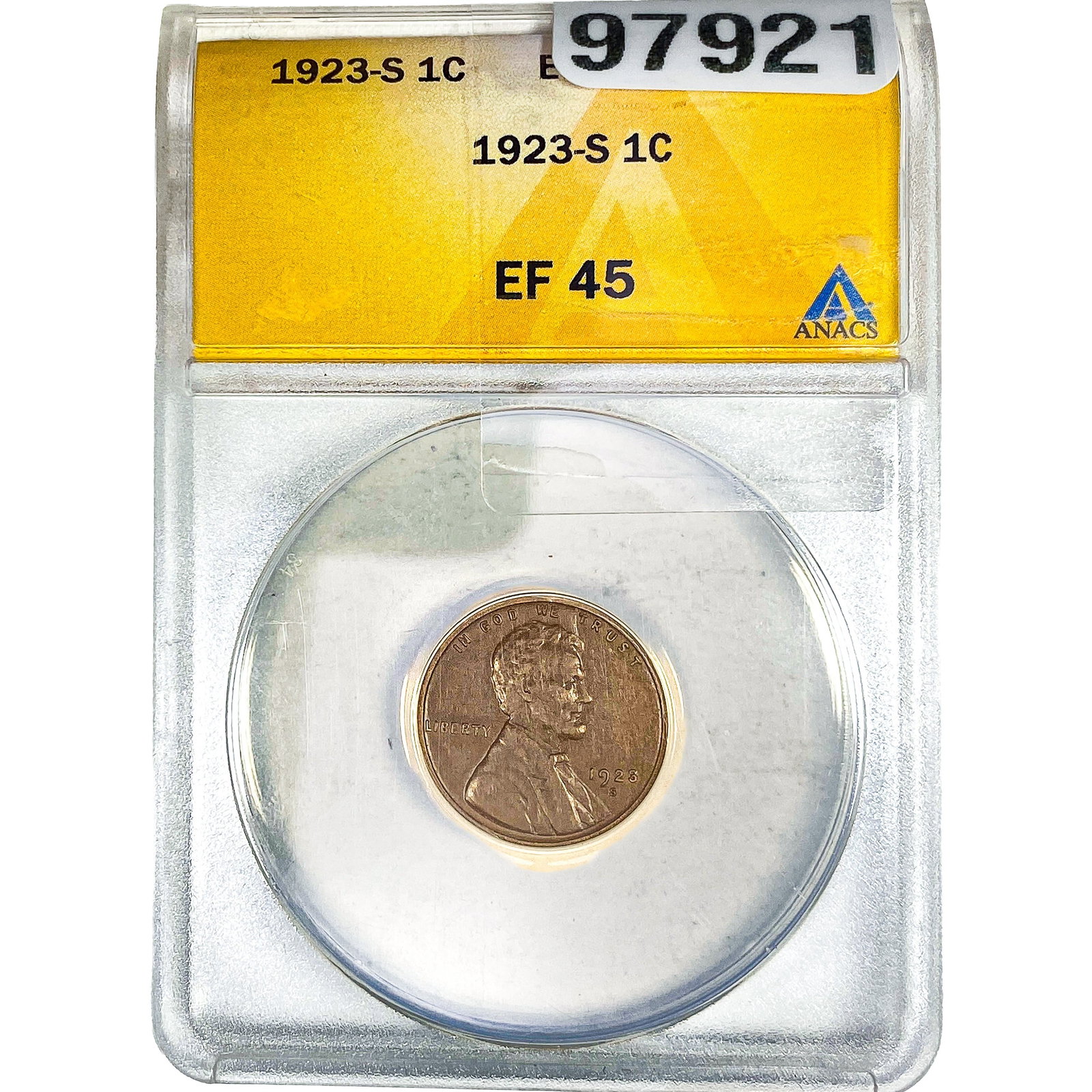 1923-S Wheat Cent ANACS EF45: 1923-S Wheat Cent ANACS EF45