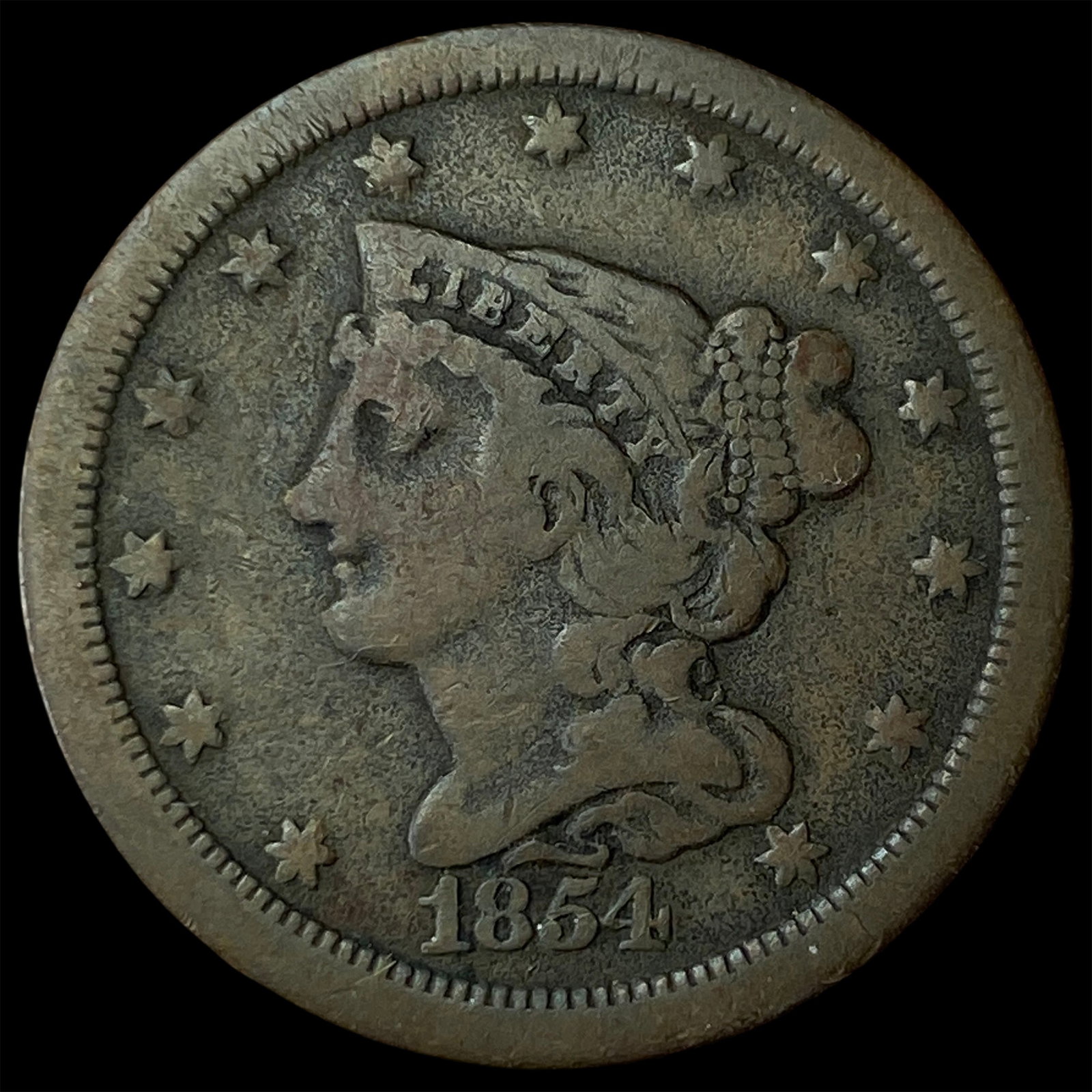 1854 Braided Hair Half Cent LIGHTLY CIRCULATED: 1854 Braided Hair Half Cent LIGHTLY CIRCULATED