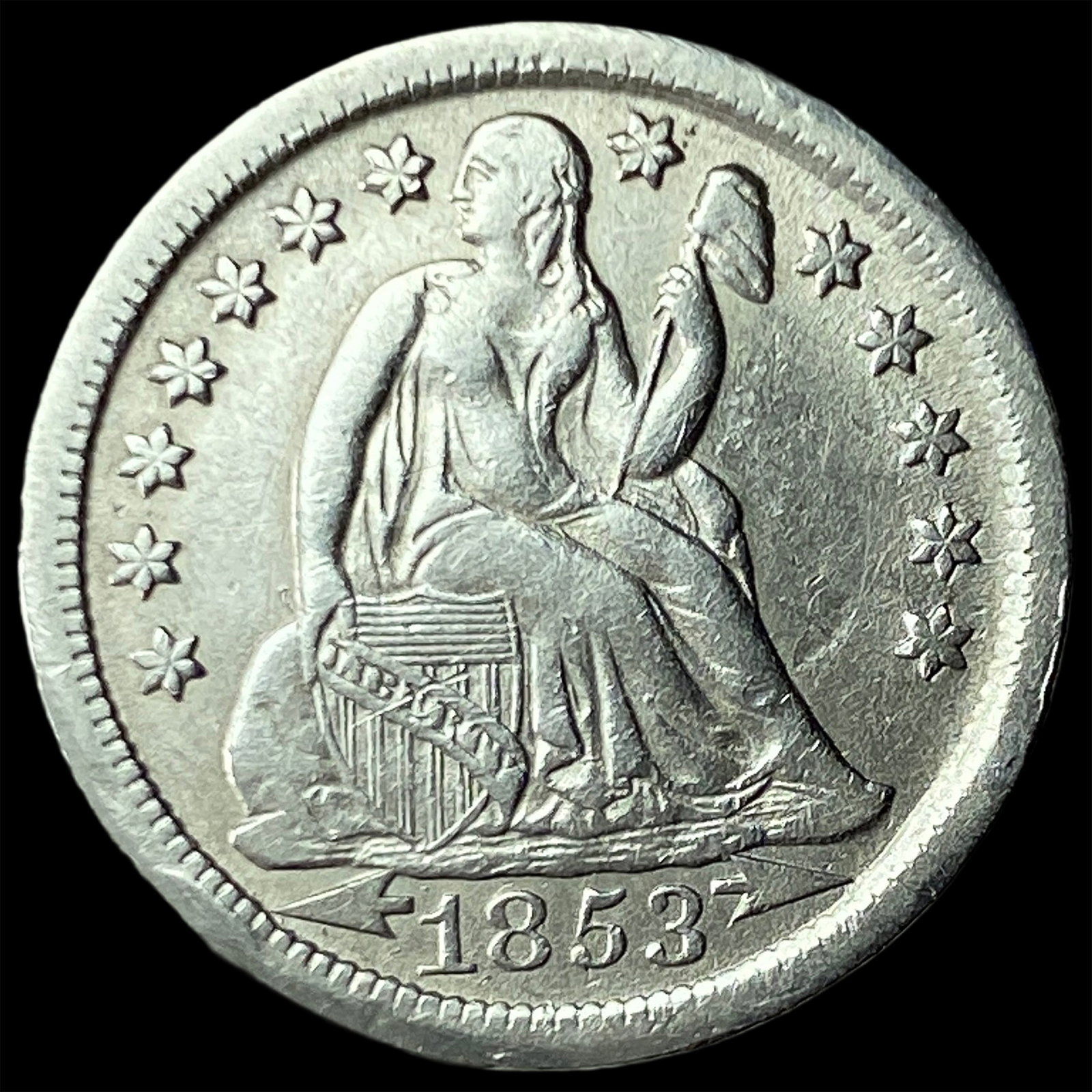 1853 Arrows Seated Liberty Dime CLOSELY UNCIRCULATED (1 of 2)