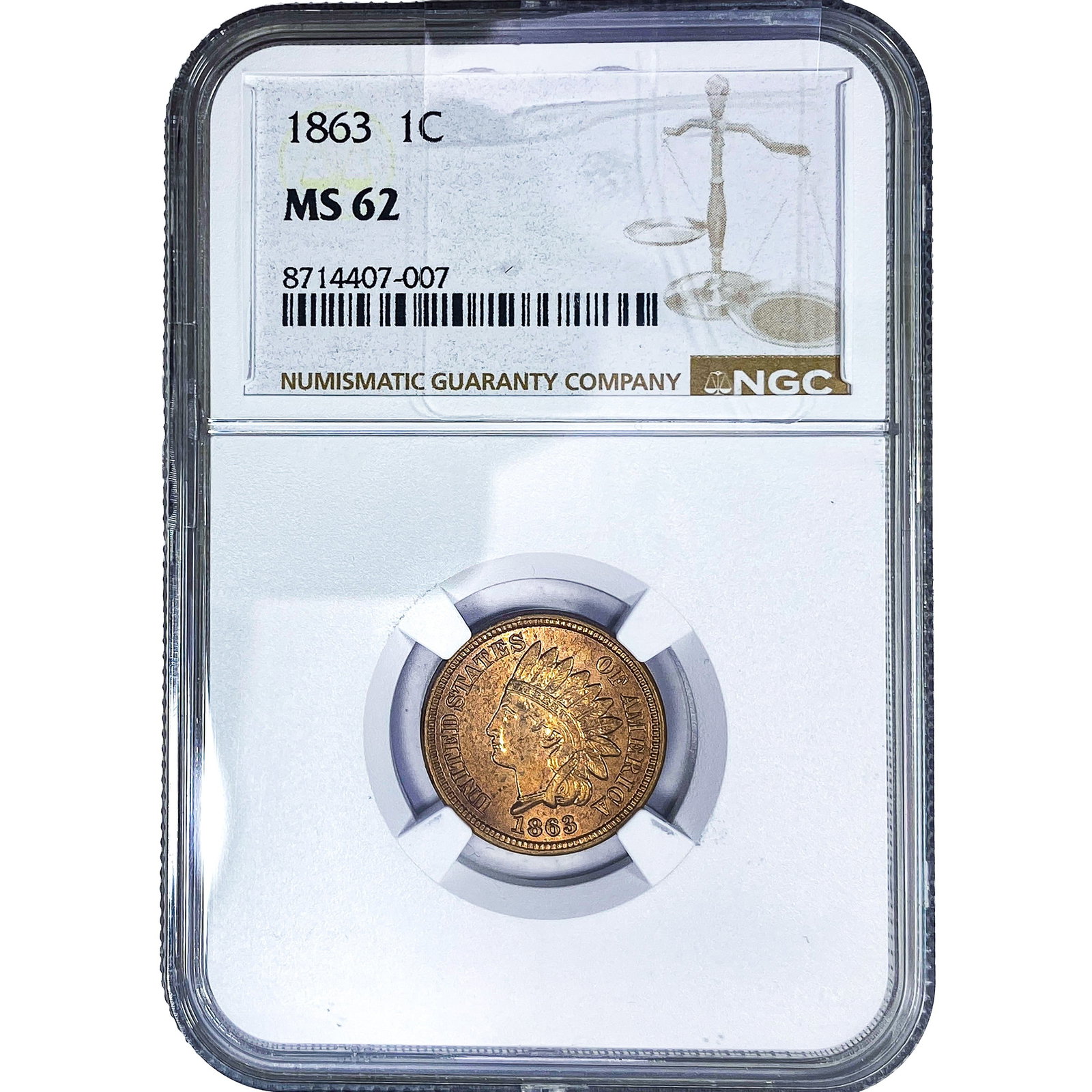 1863 Indian Head Cent NGC MS62 (1 of 2)