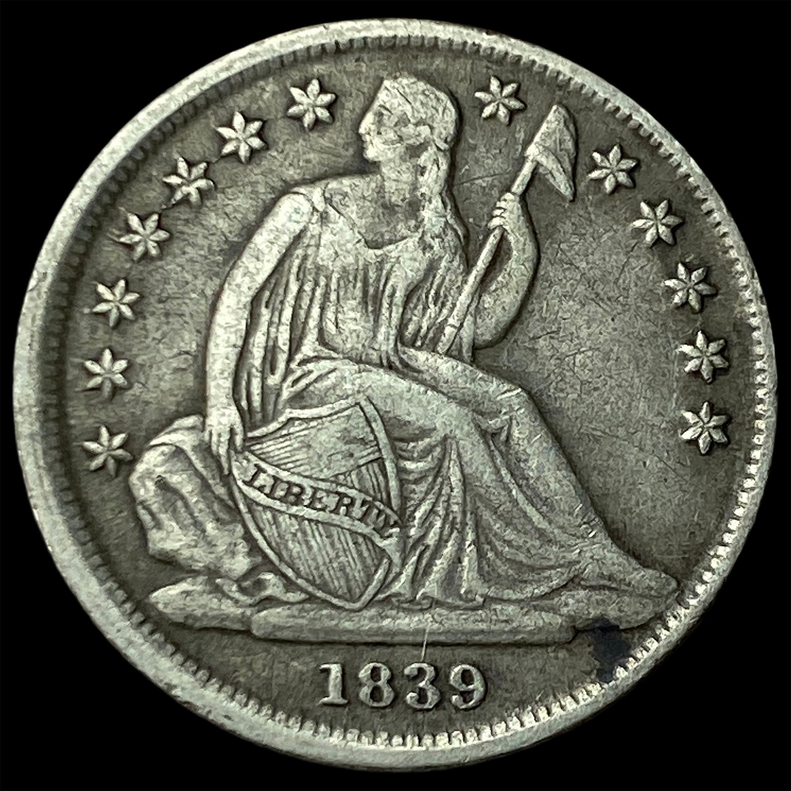 1839-O Silver Seated Liberty Dime NEARLY UNCIRCULATED (1 of 2)