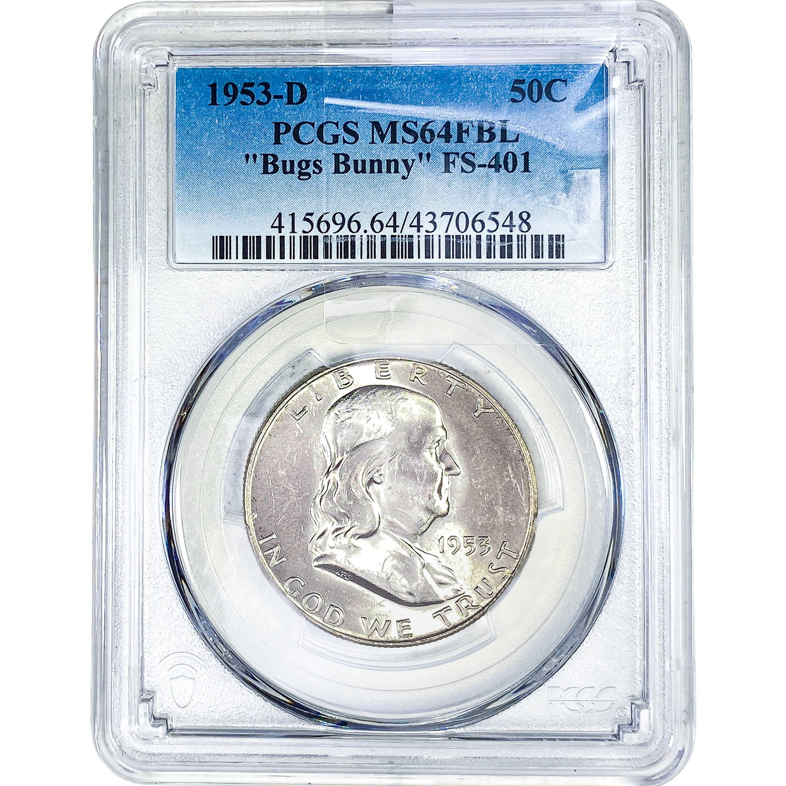 1953-D Franklin Half Dollar PCGS MS64 FBL "Bugs Bunny" (1 of 2)
