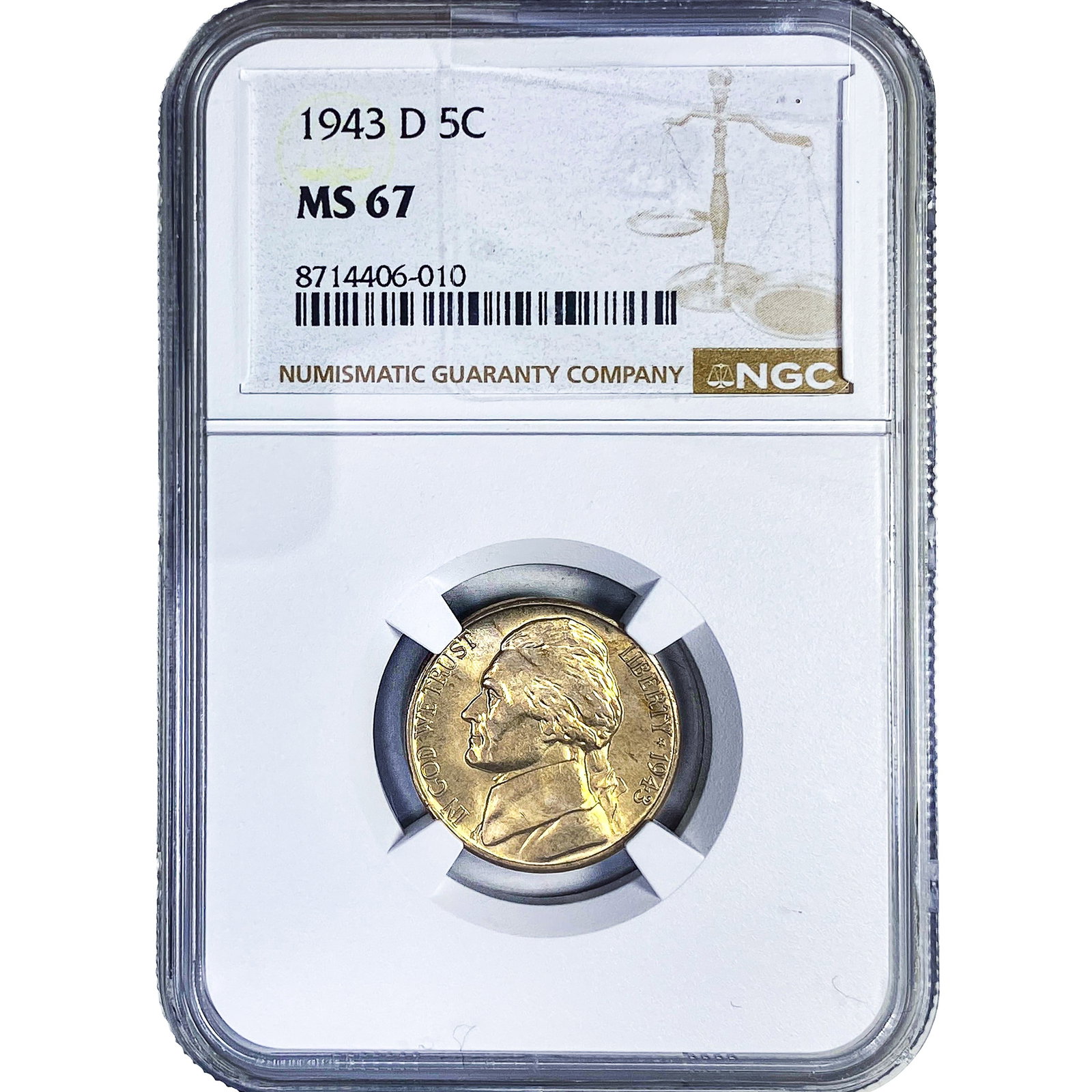 1943-D Jefferson Nickel NGC MS67: 1943-D Jefferson Nickel NGC MS67