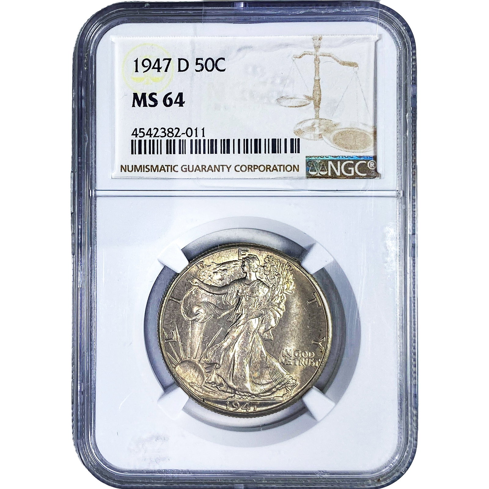 1947-D Walking Liberty Half Dollar NGC MS64: 1947-D Walking Liberty Half Dollar NGC MS64