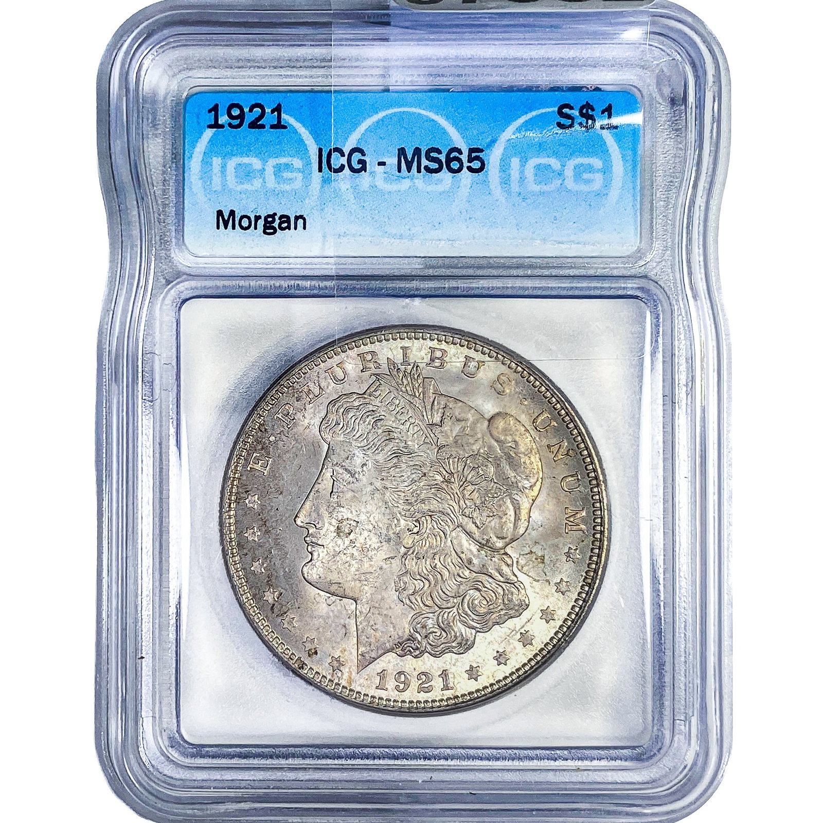1921 Morgan Silver Dollar ICG MS65: 1921 Morgan Silver Dollar ICG MS65