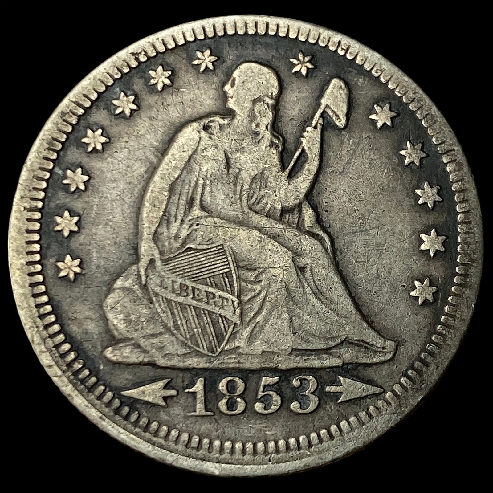 1853 Arrows/Rays Seated Liberty Quarter LIGHTLY CIRCULATED: 1853 Arrows/Rays Seated Liberty Quarter LIGHTLY CIRCULATED