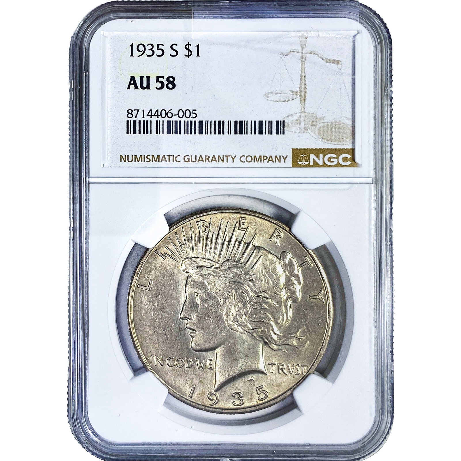 1935-S Silver Peace Dollar NGC AU58 (1 of 2)