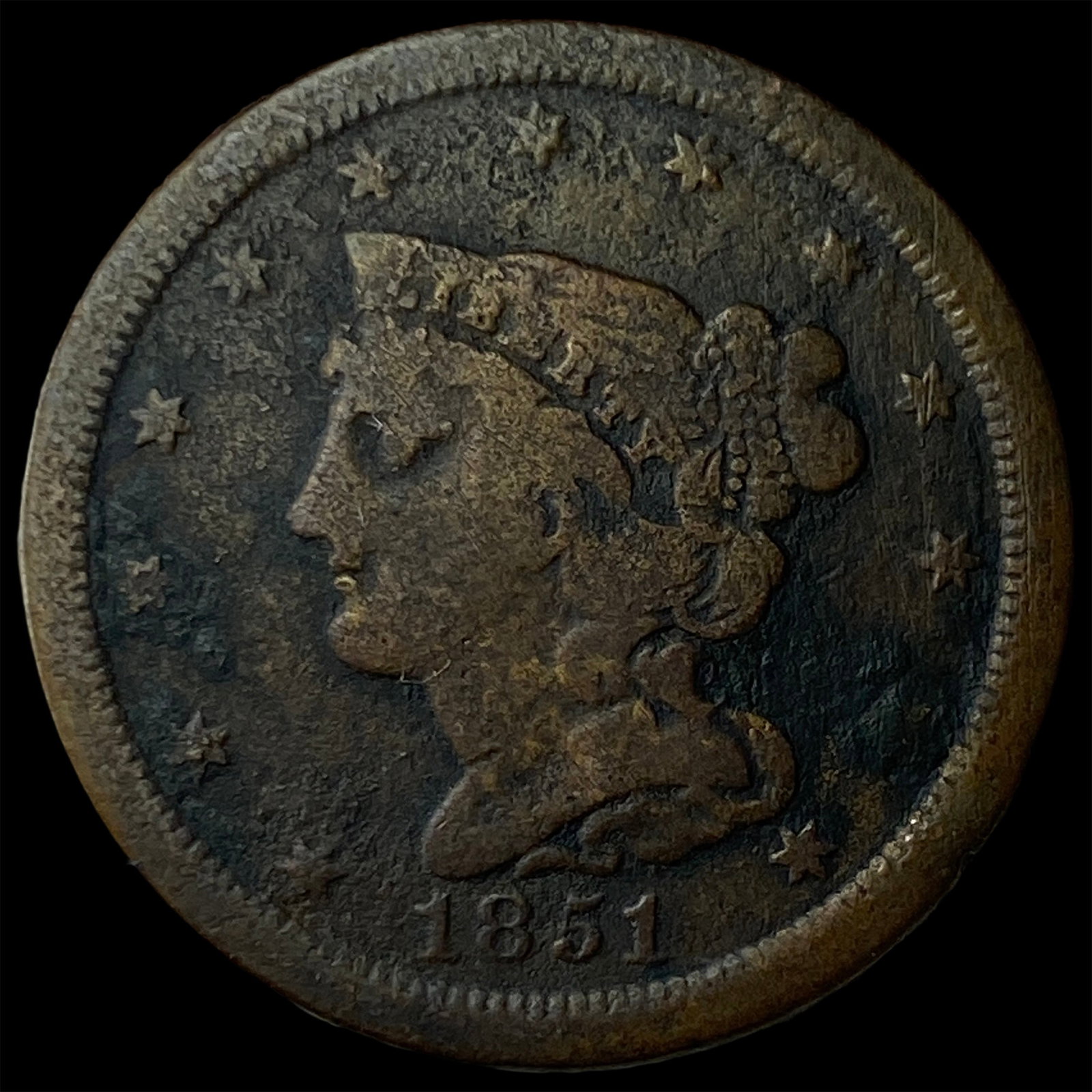 1851 Braided Hair Half Cent NICELY CIRCULATED (1 of 2)