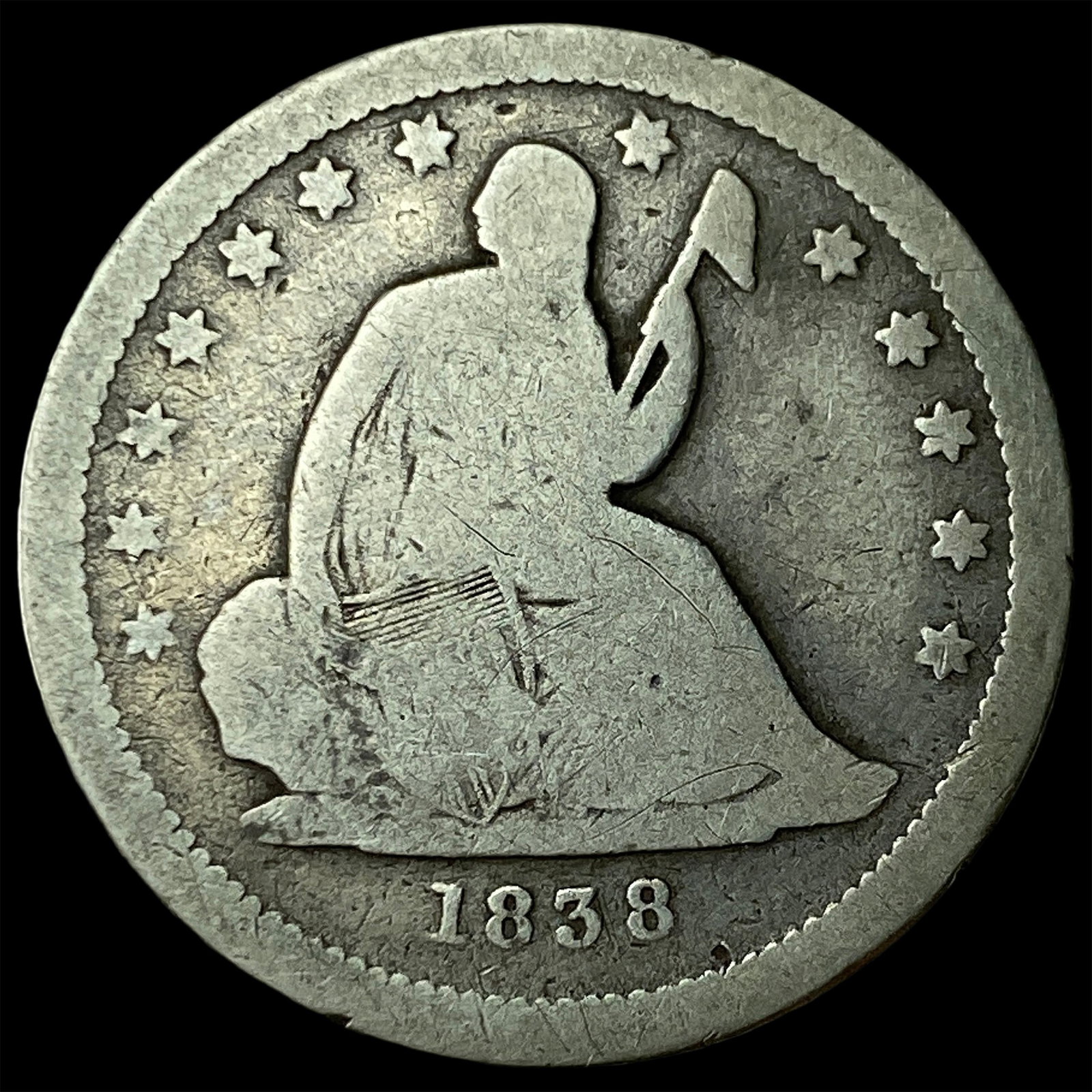 1838 Silver Seated Liberty Quarter NICELY CIRCULATED (1 of 2)