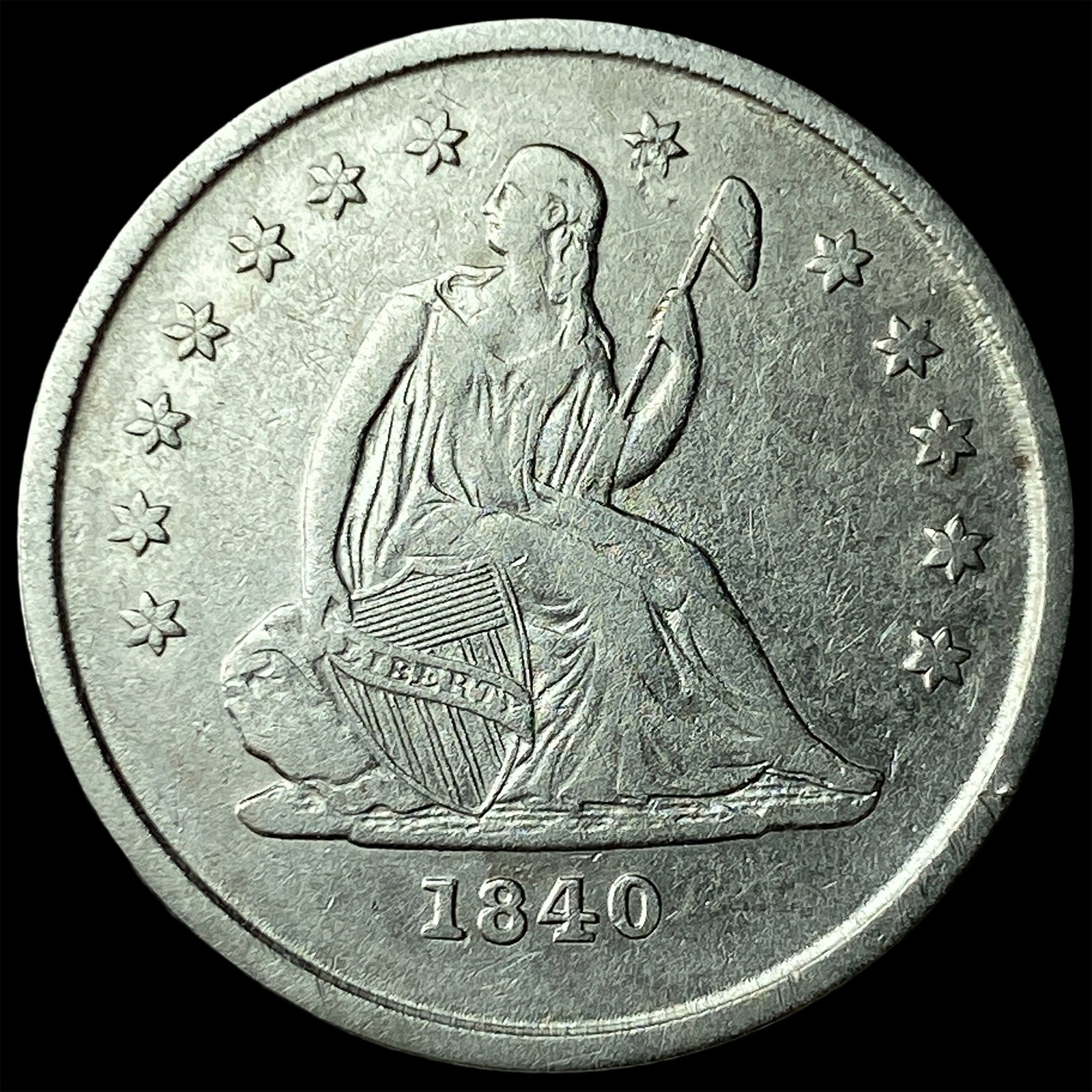 1840-O Silver Seated Liberty Quarter NEARLY UNCIRCULATED: 1840-O Silver Seated Liberty Quarter NEARLY UNCIRCULATED