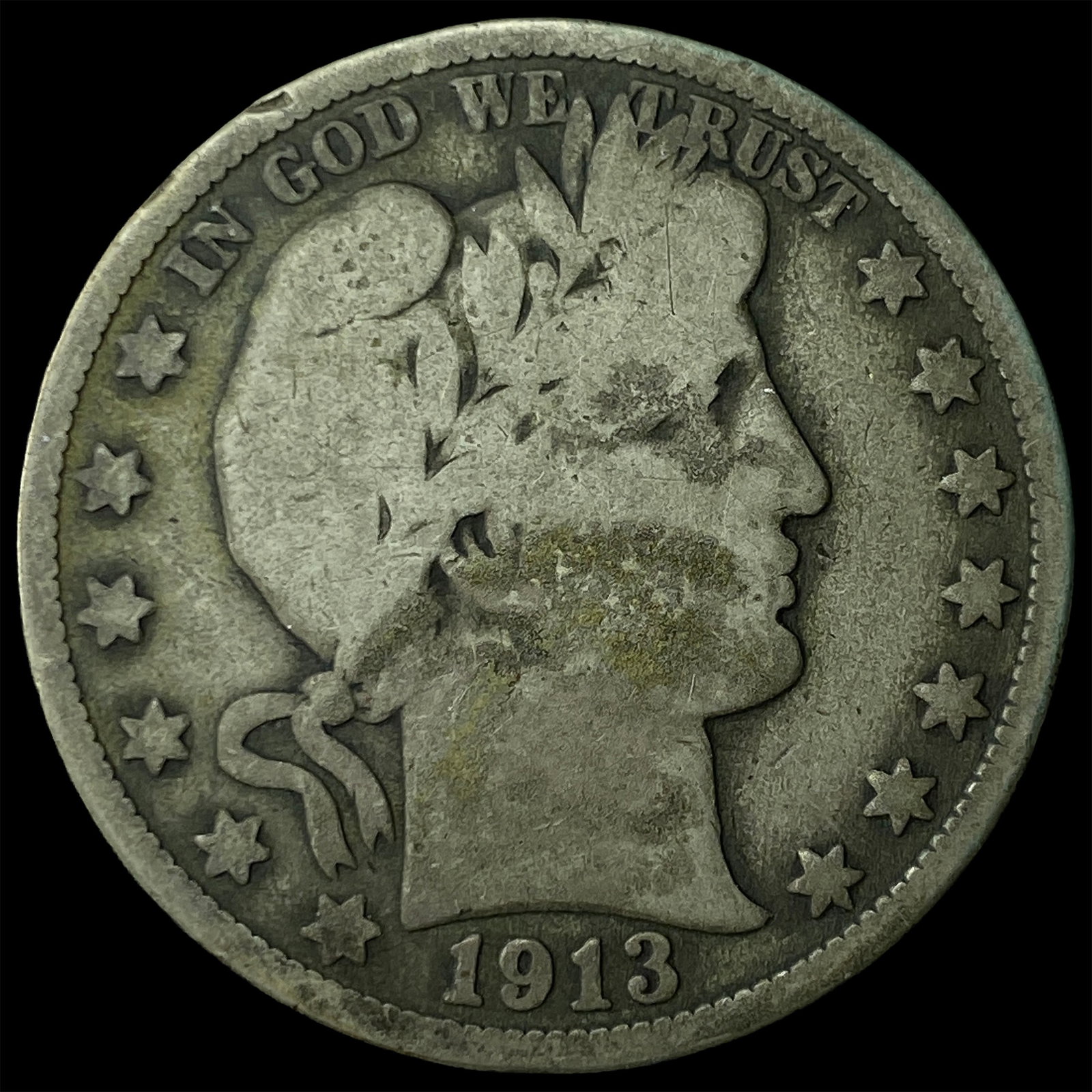 1913 Silver Barber Half Dollar NICELY CIRCULATED: 1913 Silver Barber Half Dollar NICELY CIRCULATED