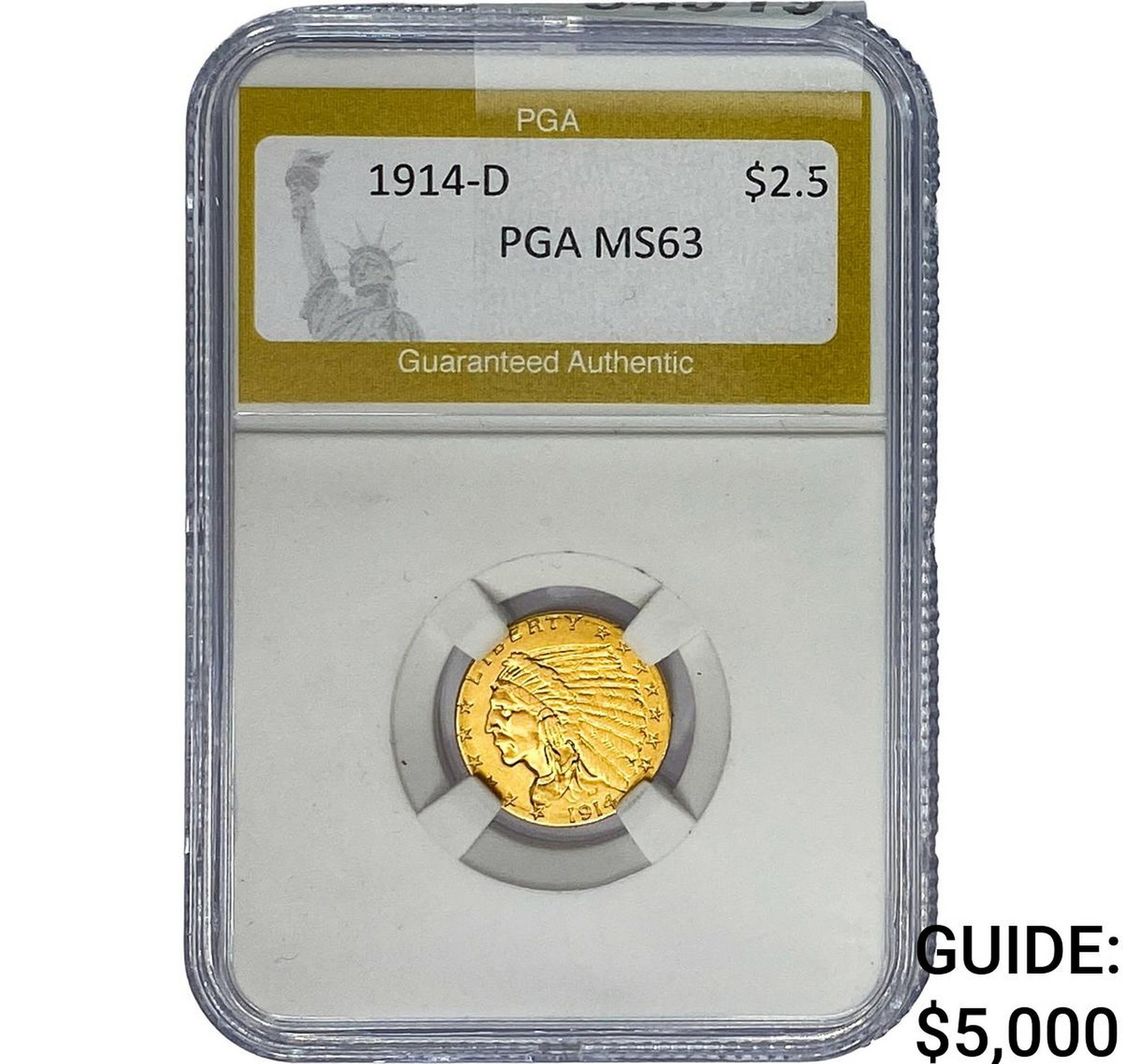 1914-D $2.50 Gold Quarter Eagle PGA MS63: 1914-D $2.50 Gold Quarter Eagle PGA MS63