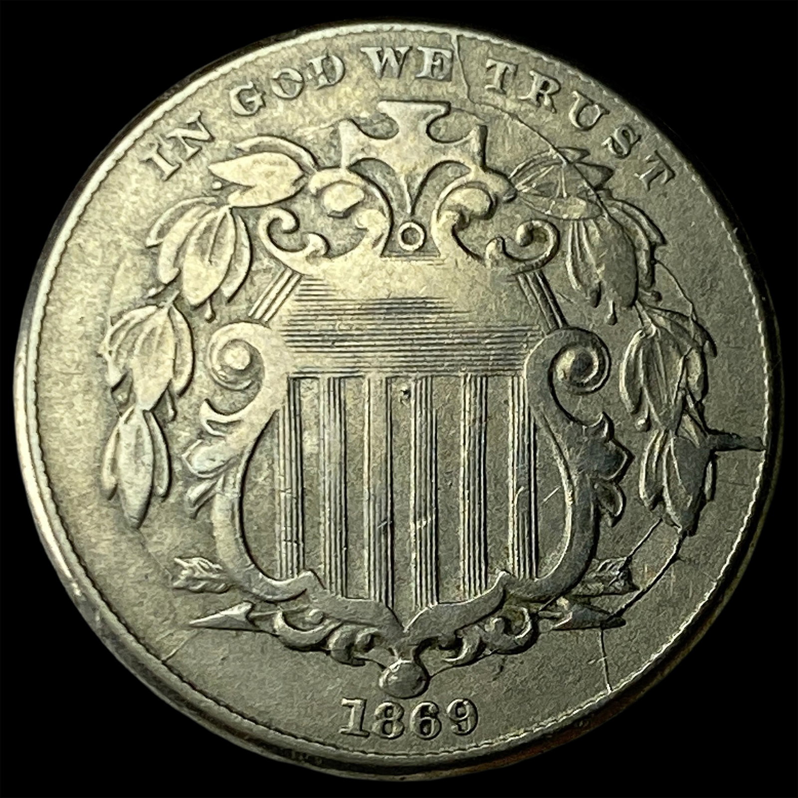 1869 Shield Nickel NEARLY UNCIRCULATED (1 of 2)
