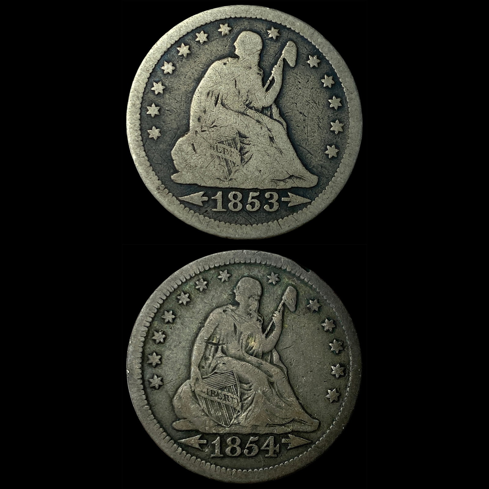 1853 Arrows/Rays Seated Liberty Quarter LIGHTLY CIRCULATED: 1853 Arrows/Rays Seated Liberty Quarter LIGHTLY CIRCULATED