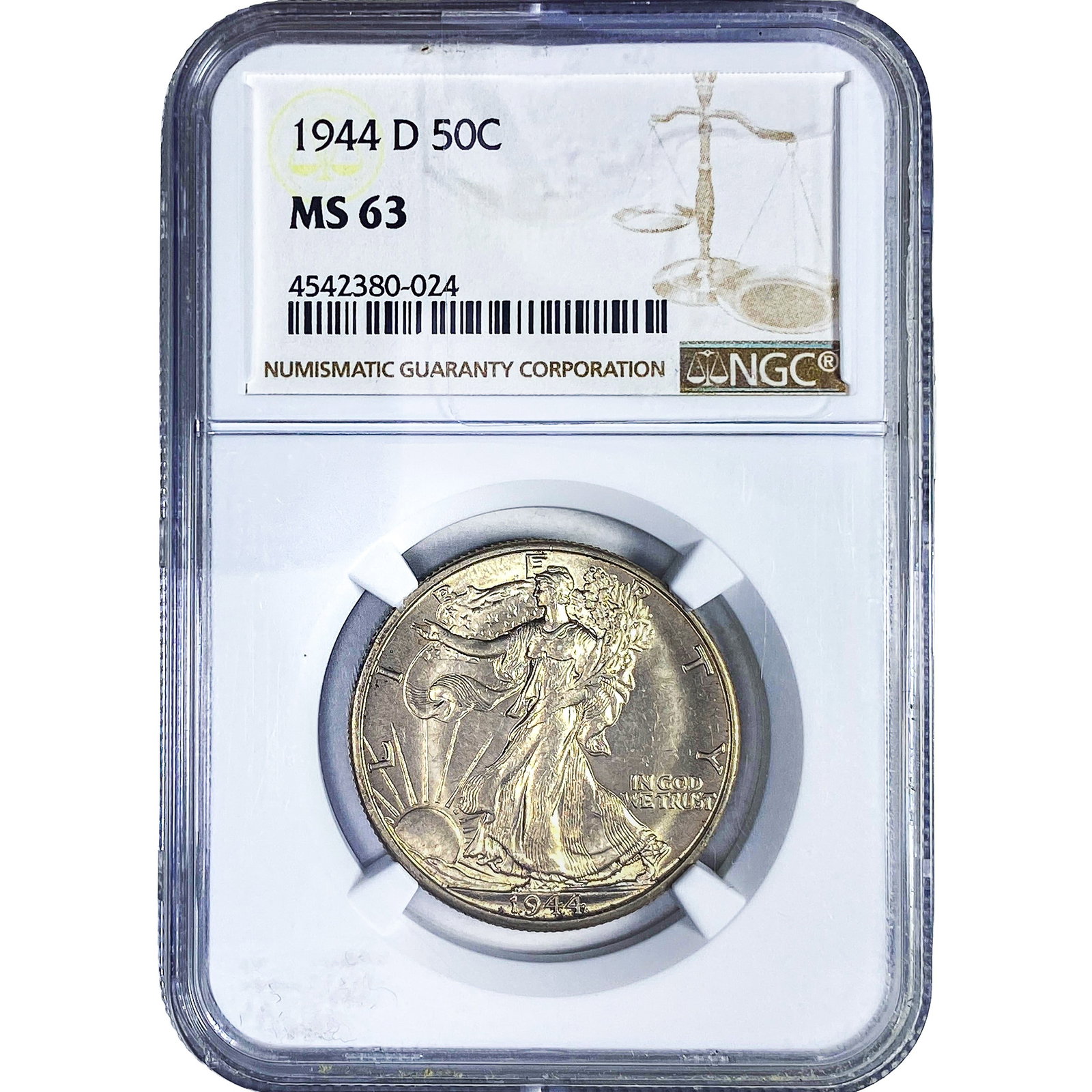 1944-D Walking Liberty Half Dollar NGC MS63: 1944-D Walking Liberty Half Dollar NGC MS63