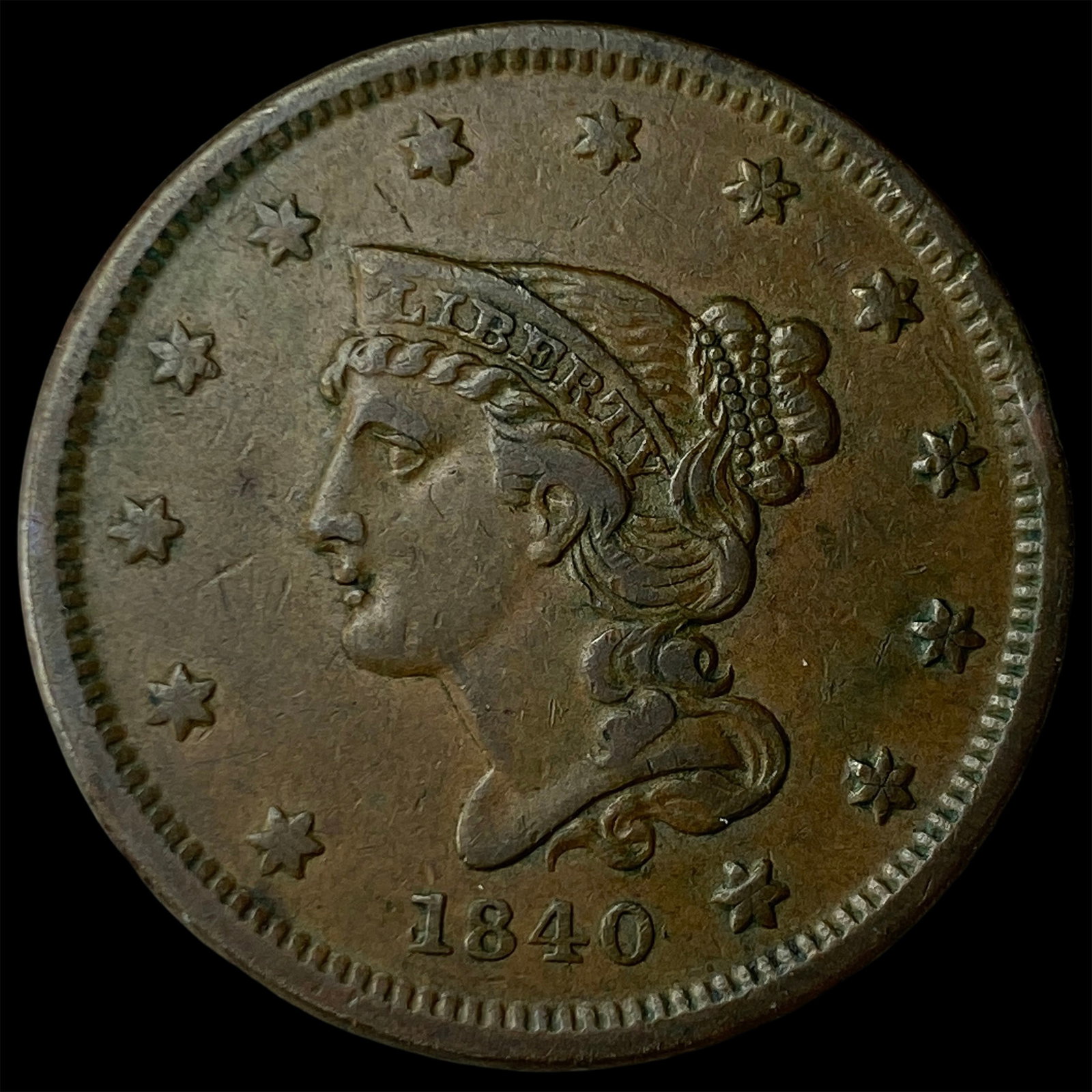 1840 Braided Hair Large Cent NEARLY UNCIRCULATED (1 of 2)