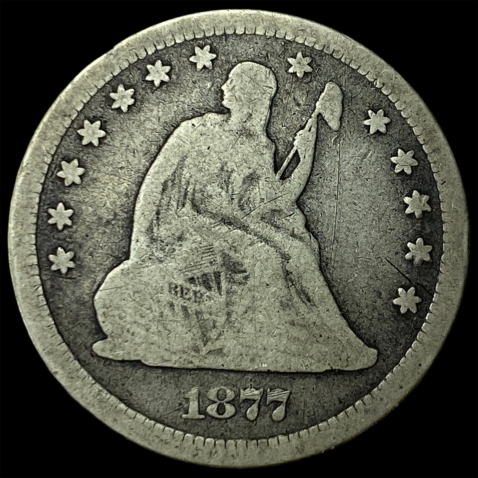 1877-CC Seated Liberty Quarter Dollar NICELY CIRCULATED: 1877-CC Seated Liberty Quarter Dollar NICELY CIRCULATED
