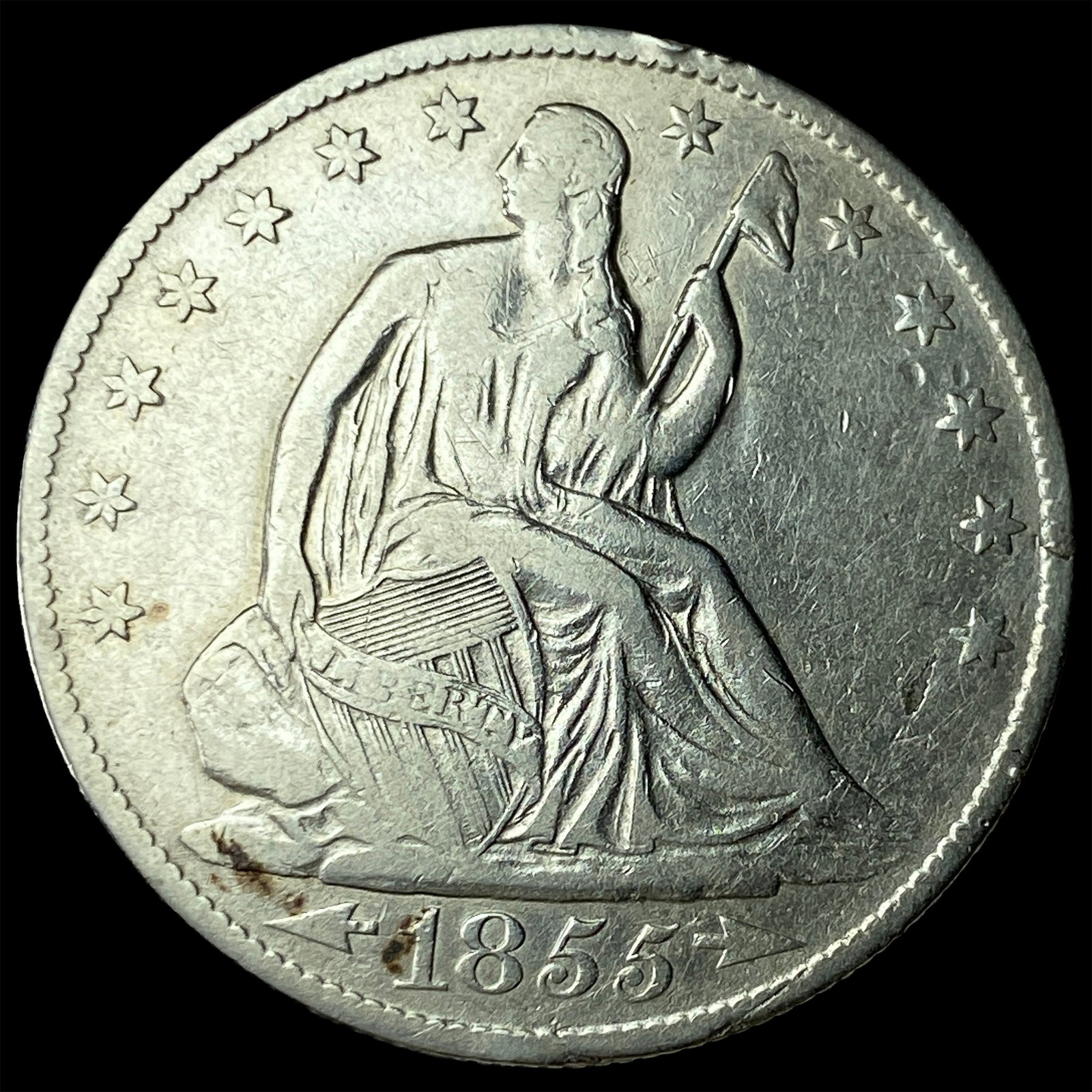 1855-O Arrows Seated Liberty Half Dollar NEARLY UNCIRCULATED: 1855-O Arrows Seated Liberty Half Dollar NEARLY UNCIRCULATED
