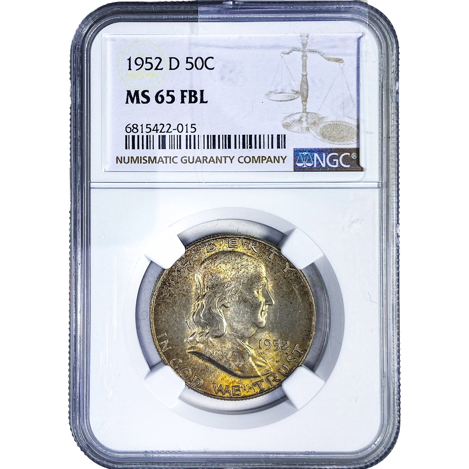 1952-D Franklin Half Dollar NGC MS65 FBL: 1952-D Franklin Half Dollar NGC MS65 FBL