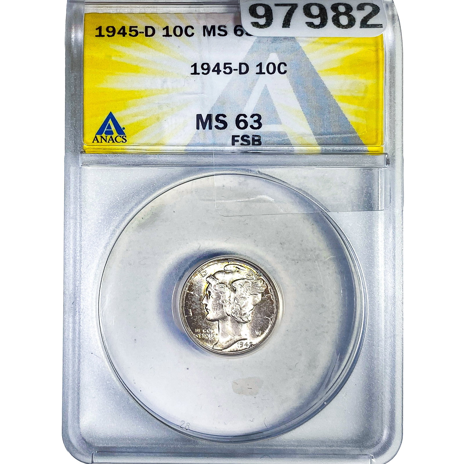 1945-D Mercury Silver Dime ANACS MS63 FSB (1 of 2)