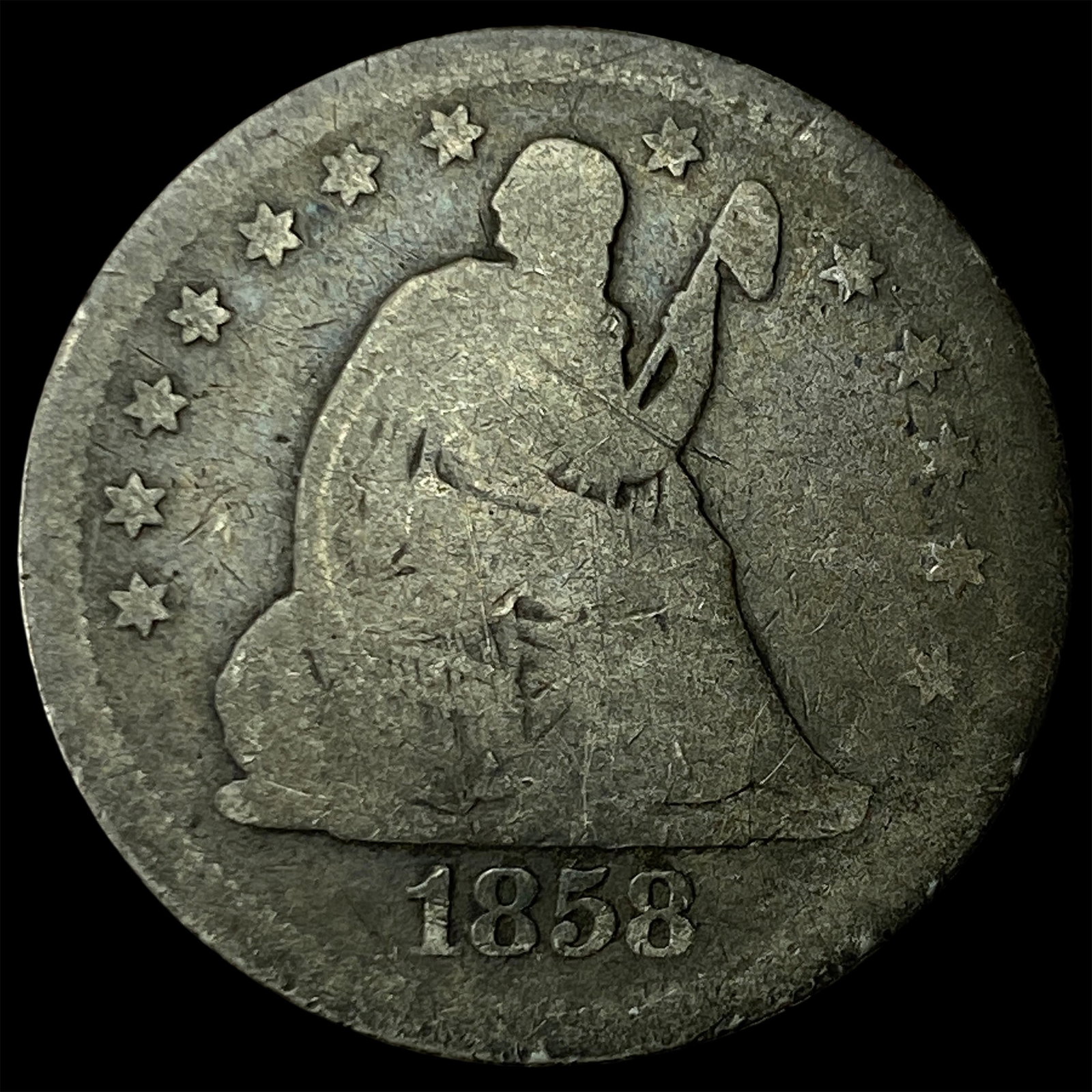 1858 Silver Seated Liberty Quarter NICELY CIRCULATED: 1858 Silver Seated Liberty Quarter NICELY CIRCULATED