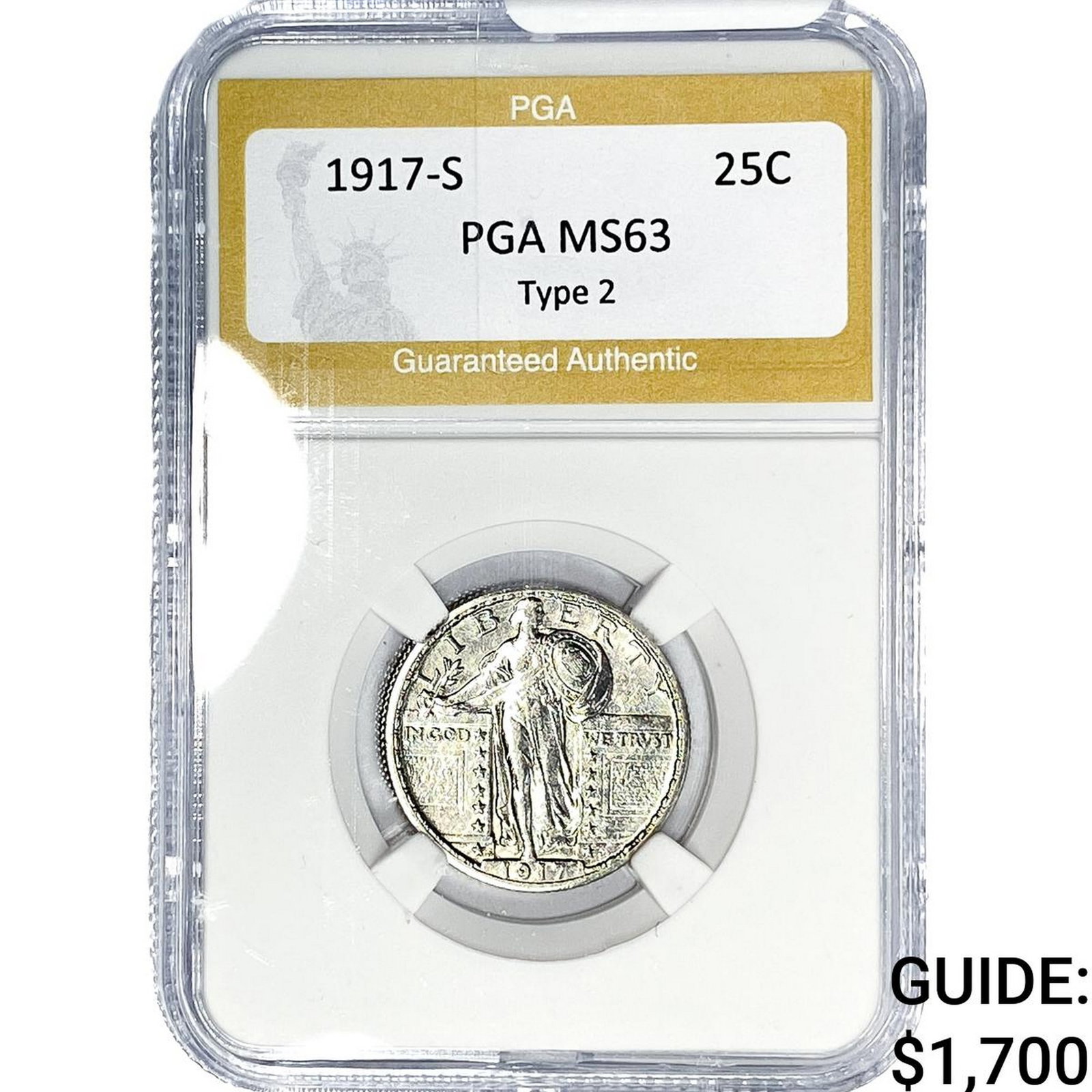 1917-S Standing Liberty Quarter PGA MS63 Type 2: 1917-S Standing Liberty Quarter PGA MS63 Type 2