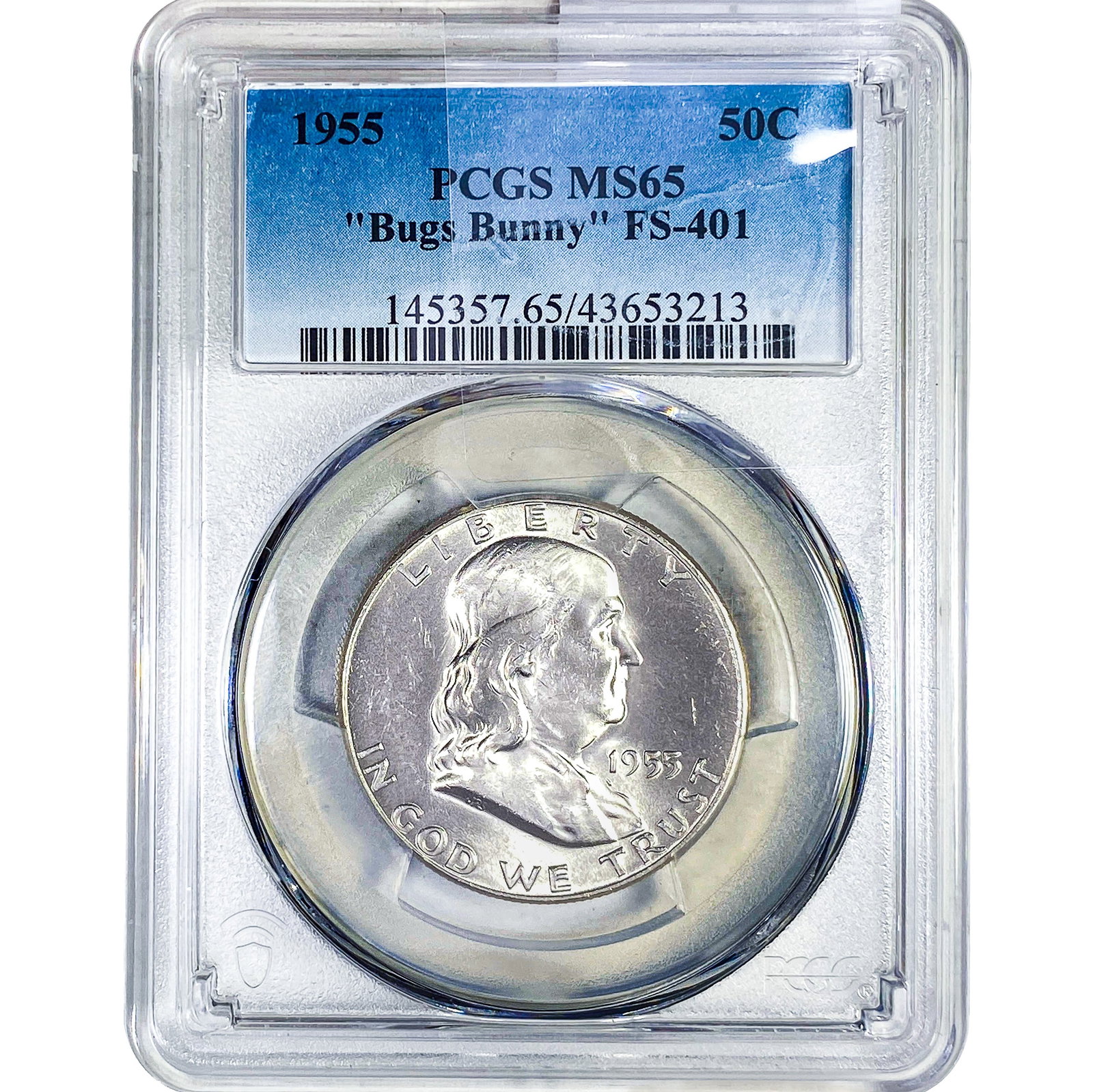 1955 Franklin Half Dollar PCGS MS65 "Bugs Bunny" FS-401: 1955 Franklin Half Dollar PCGS MS65 "Bugs Bunny" FS-401