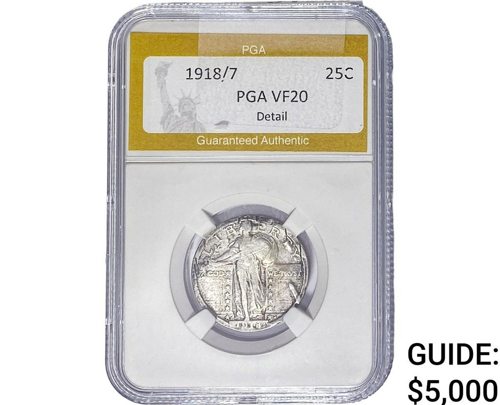 1918/7-S Standing Liberty Quarter PGA VF20: 1918/7-S Standing Liberty Quarter PGA VF20
