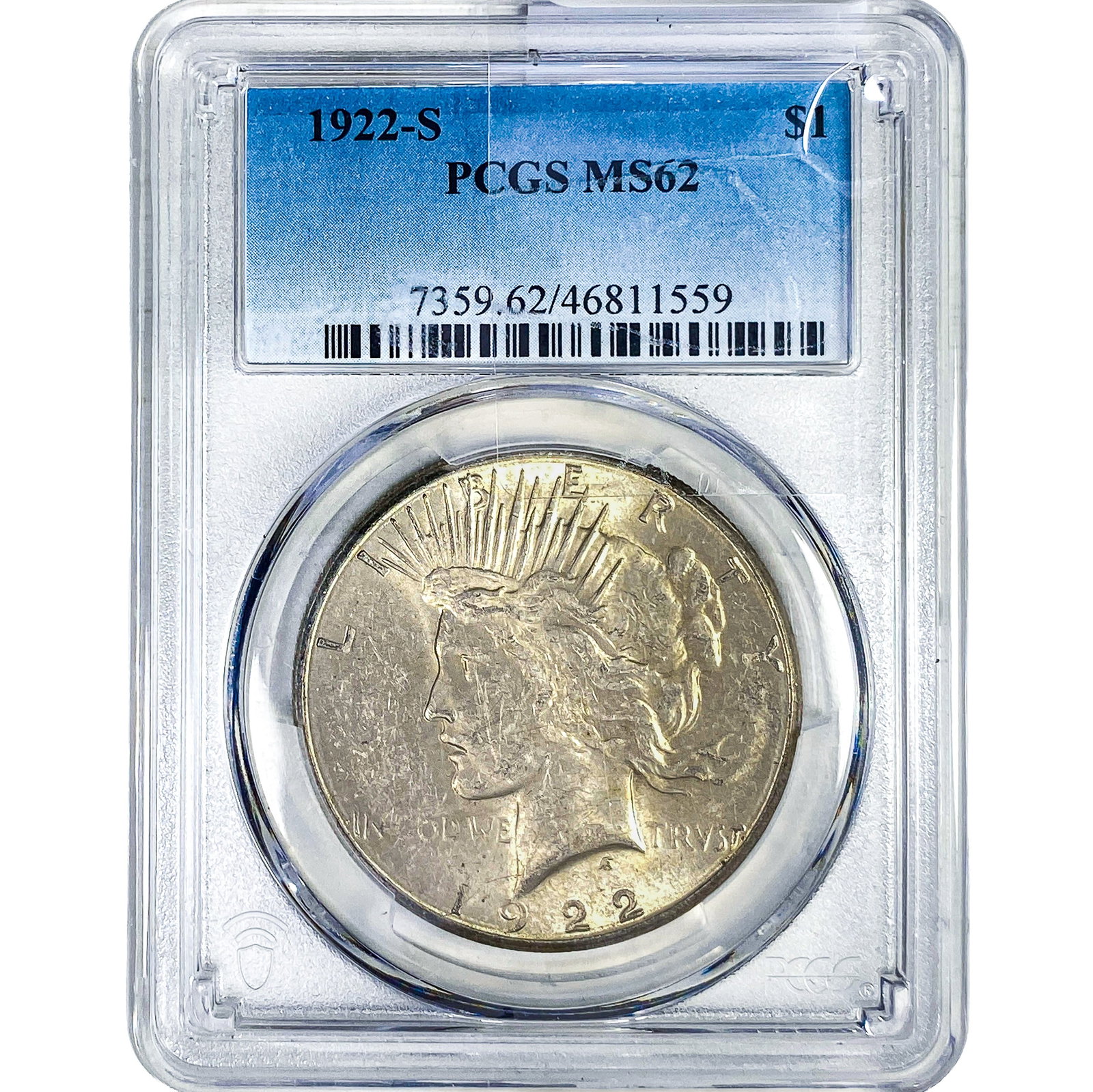 1922-S Silver Peace Dollar PCGS MS62: 1922-S Silver Peace Dollar PCGS MS62