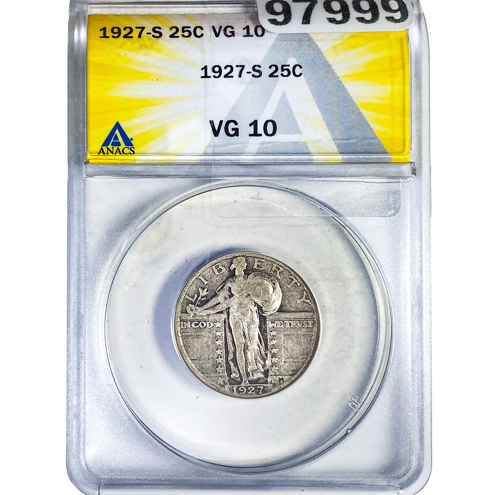 1927-S Standing Liberty Quarter ANACS VG10: 1927-S Standing Liberty Quarter ANACS VG10