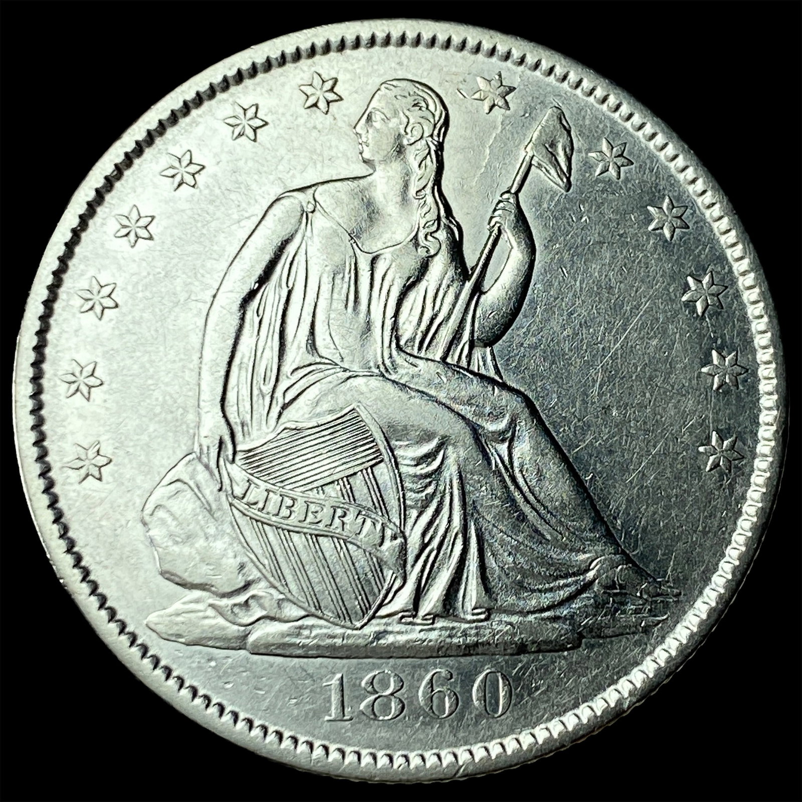1860-O Silver Seated Liberty Half Dollar CLOSELY UNCIRCULATED: 1860-O Silver Seated Liberty Half Dollar CLOSELY UNCIRCULATED