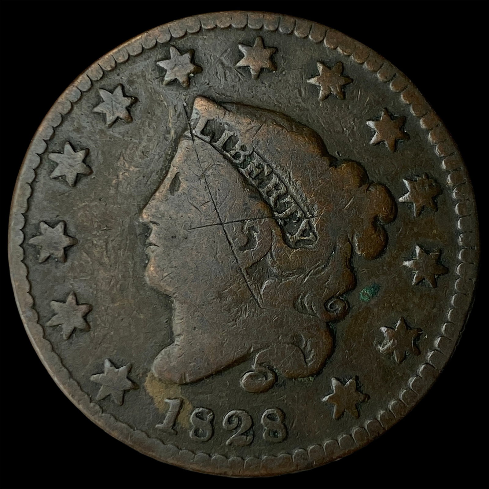 1828 Coronet Head Large Cent NICELY CIRCULATED: 1828 Coronet Head Large Cent NICELY CIRCULATED
