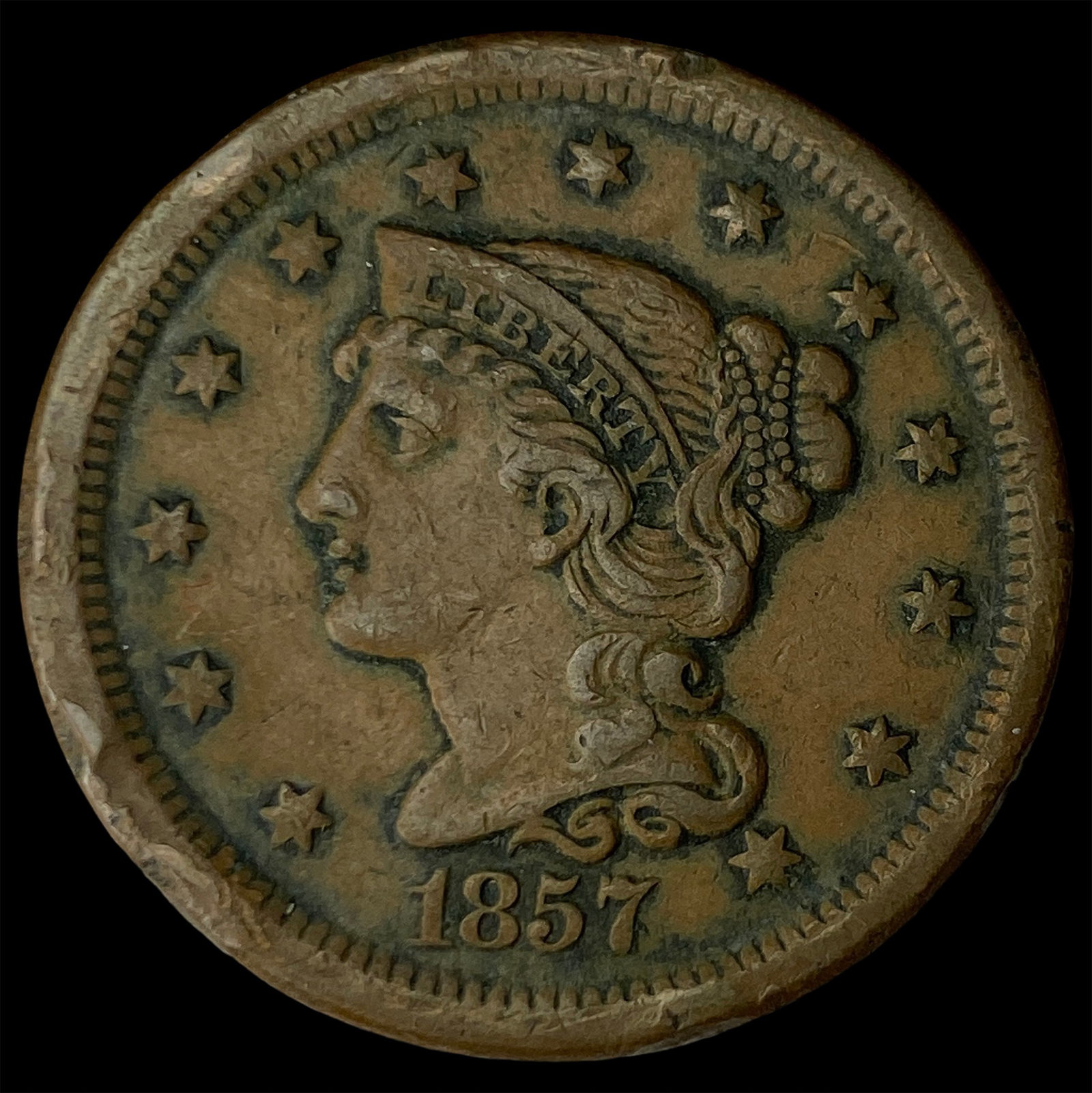 1857 Braided Hair Large Cent NEARLY UNCIRCULATED (1 of 2)