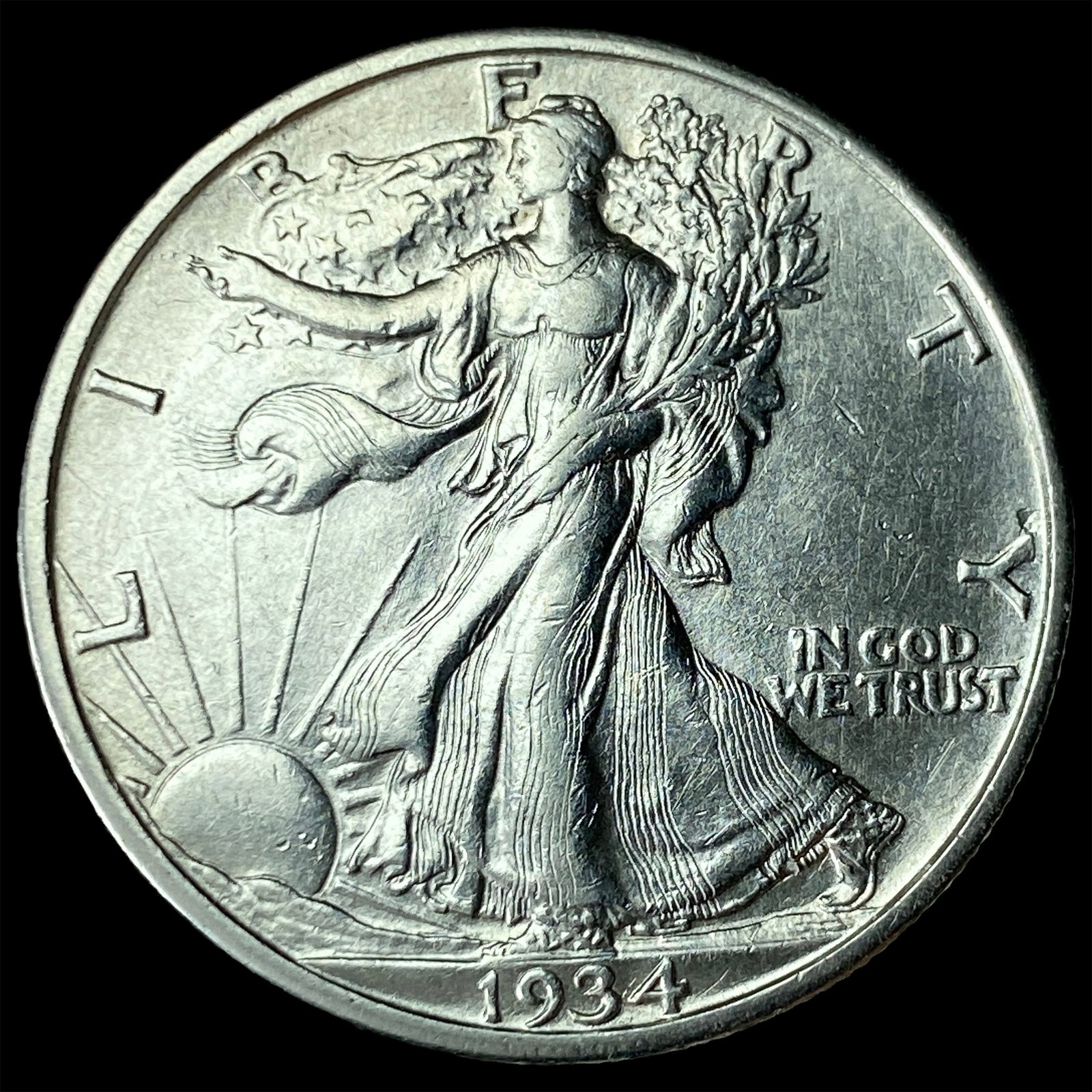 1934-S Silver Walking Liberty Half Dollar CLOSELY UNCIRCULATED: 1934-S Silver Walking Liberty Half Dollar CLOSELY UNCIRCULATED