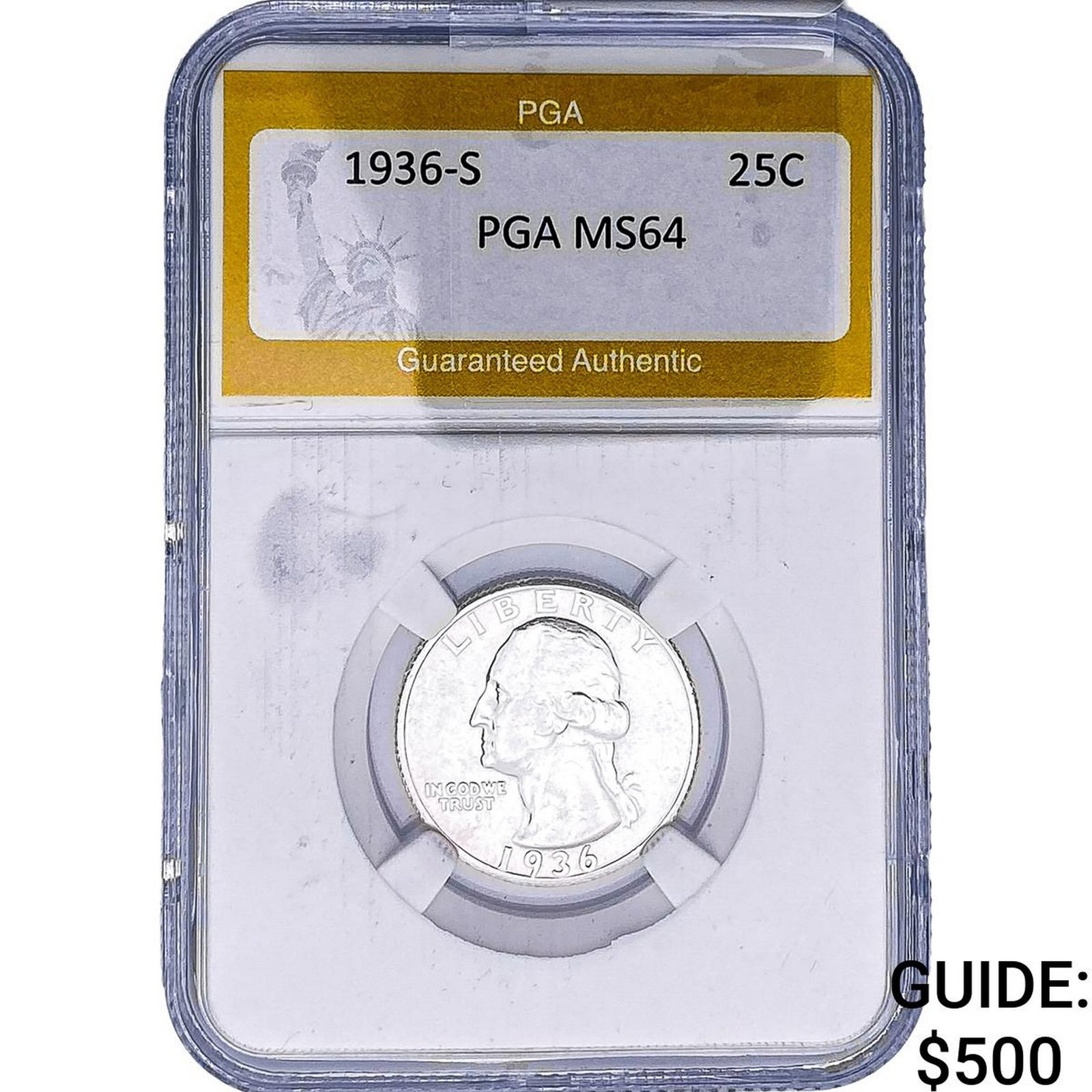 1936-S Washington Silver Quarter PGA MS64: 1936-S Washington Silver Quarter PGA MS64