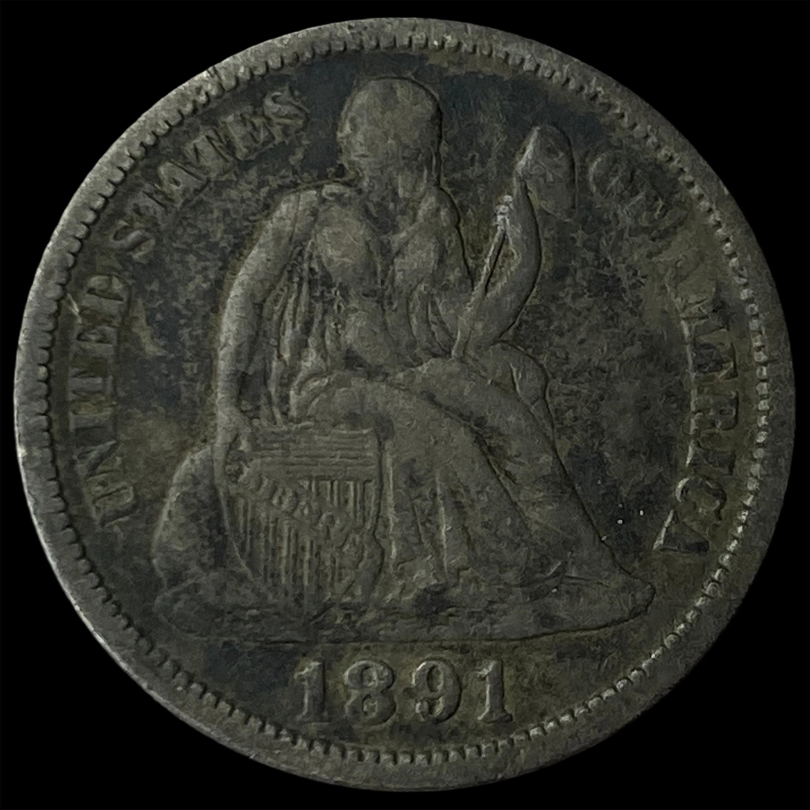 1891 Silver Seated Liberty Dime NICELY CIRCULATED (1 of 2)