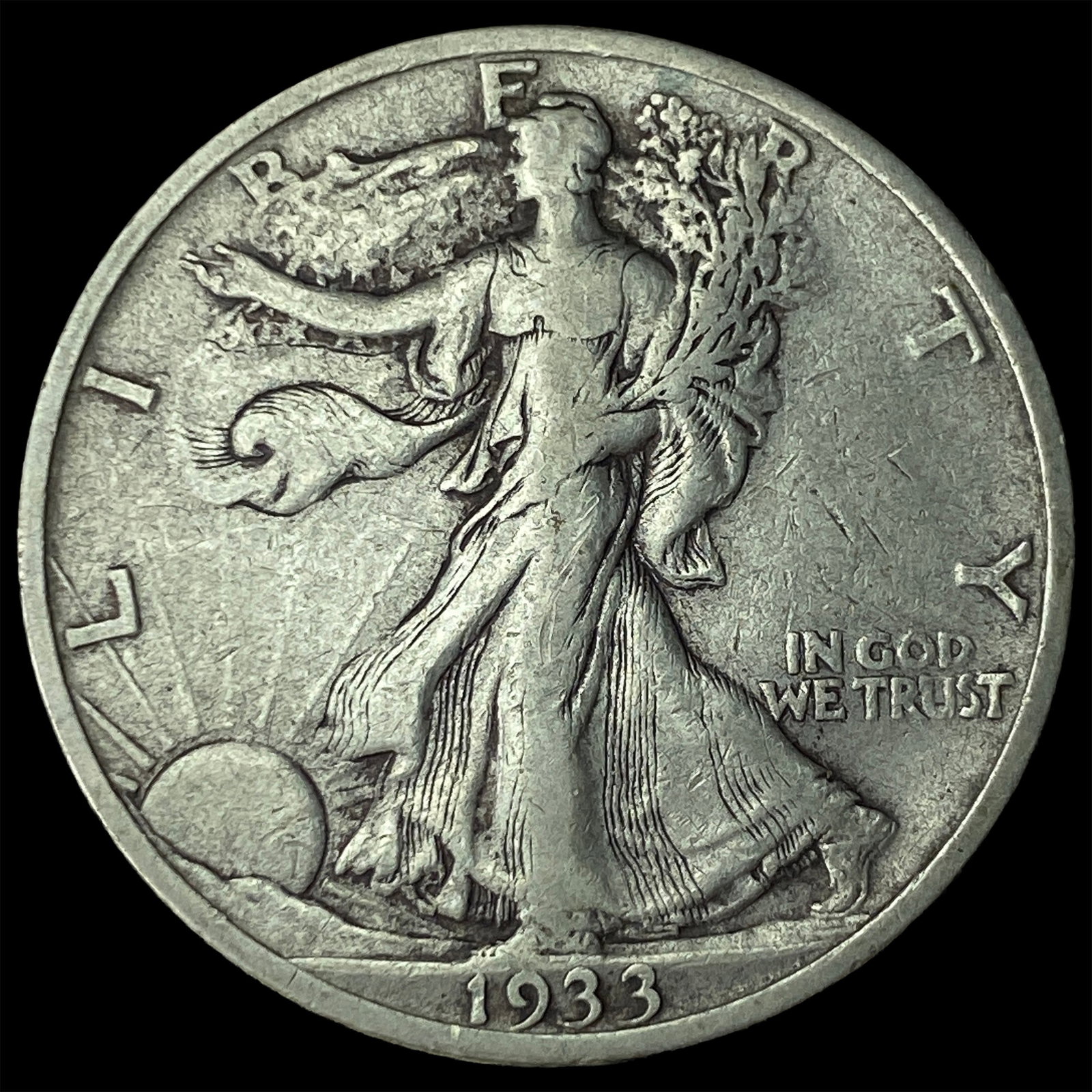 1933-S Silver Walking Liberty Half Dollar ABOUT UNCIRCULATED: 1933-S Silver Walking Liberty Half Dollar ABOUT UNCIRCULATED