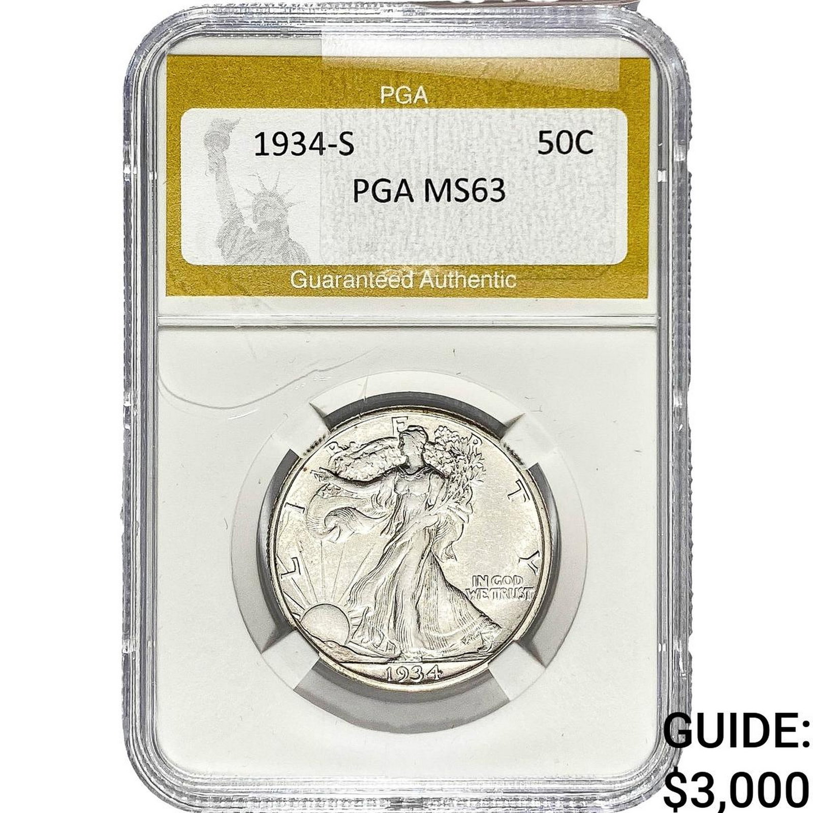 1934-S Walking Liberty Half Dollar PGA MS63: 1934-S Walking Liberty Half Dollar PGA MS63