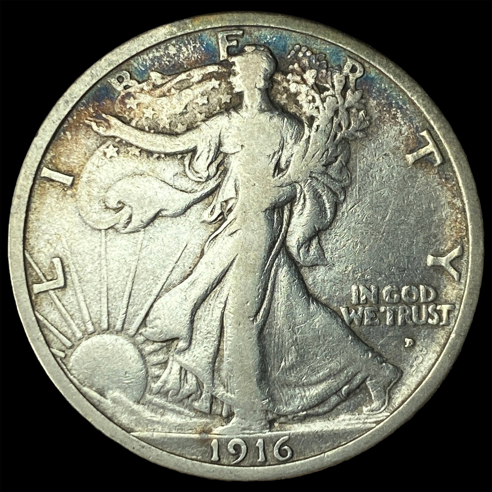 1916-D Silver Walking Liberty Half Dollar LIGHTLY CIRCULATED (1 of 2)