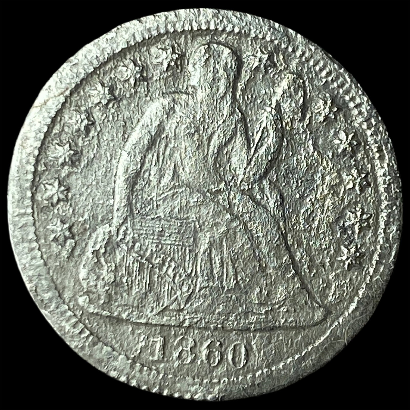 1860-S Silver Seated Liberty Dime NICELY CIRCULATED (1 of 2)