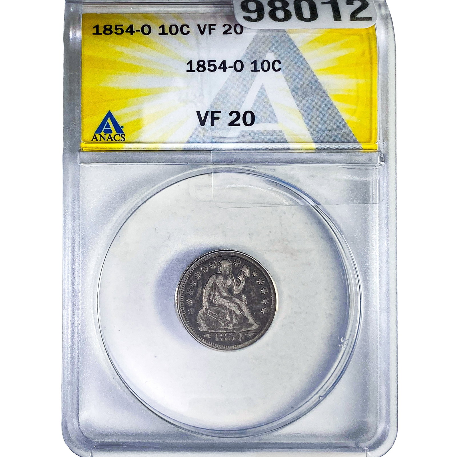 1854-O Seated Liberty Dime ANACS VF20: 1854-O Seated Liberty Dime ANACS VF20