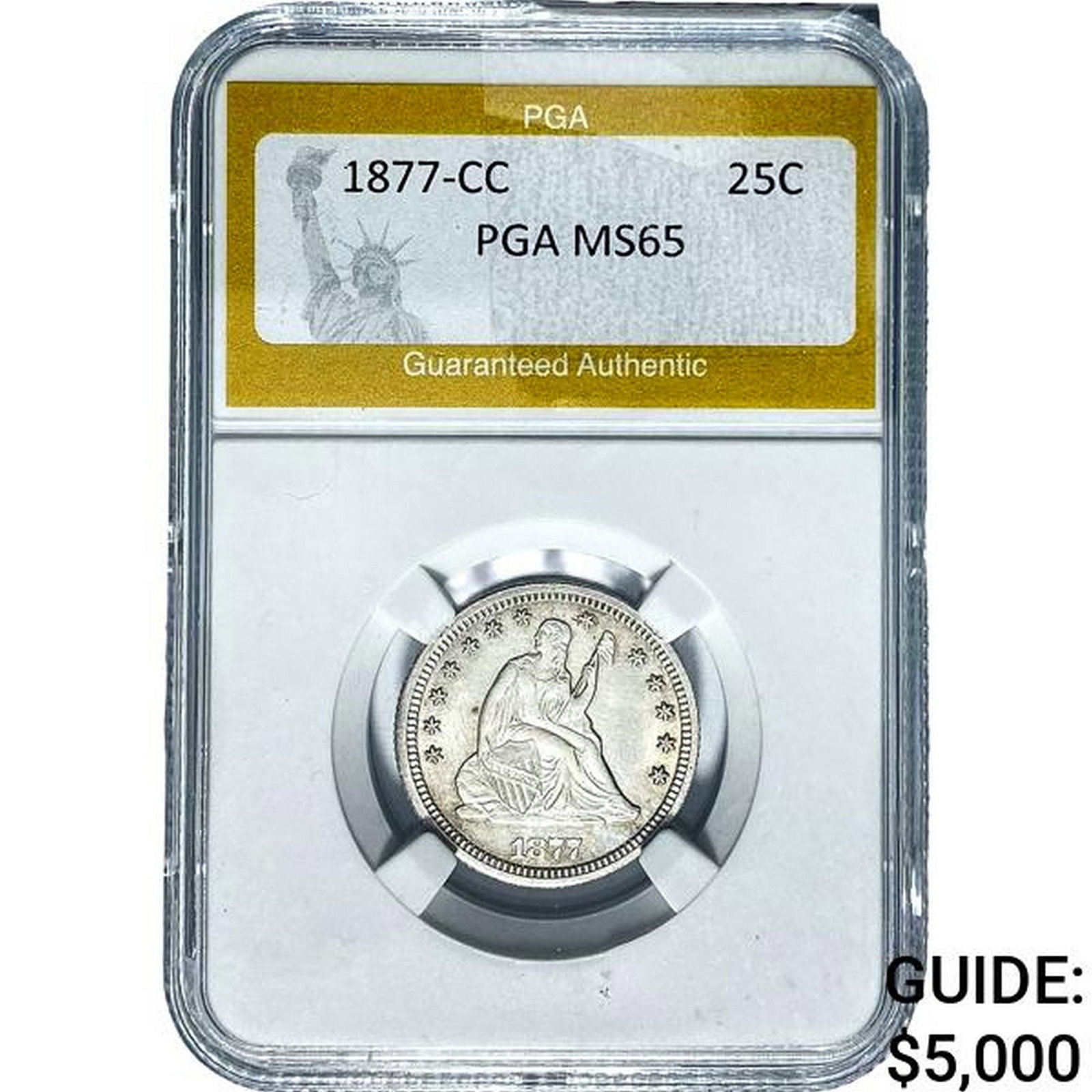 1877-CC Seated Liberty Quarter PGA MS65: 1877-CC Seated Liberty Quarter PGA MS65