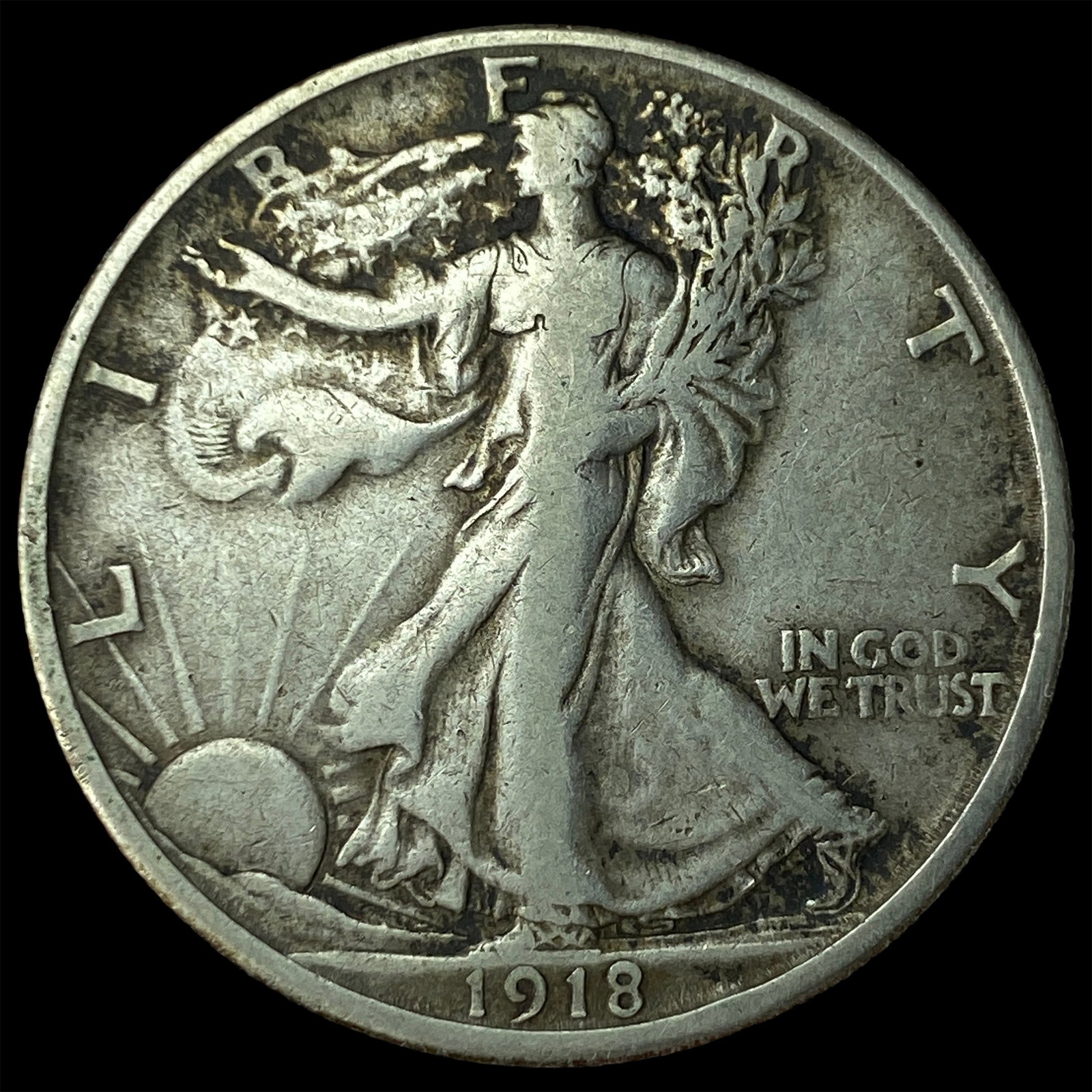 1918-S Silver Walking Liberty Half Dollar LIGHTLY CIRCULATED (1 of 2)