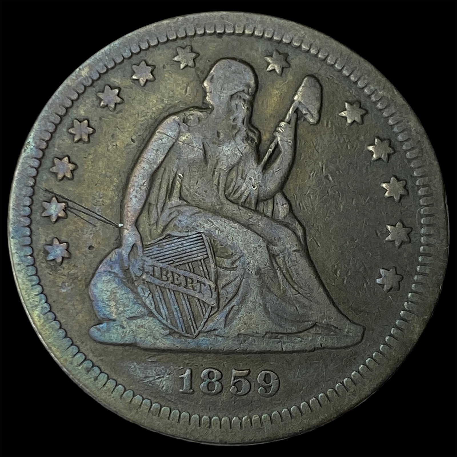 1859 Silver Seated Liberty Quarter LIGHTLY CIRCULATED: 1859 Silver Seated Liberty Quarter LIGHTLY CIRCULATED