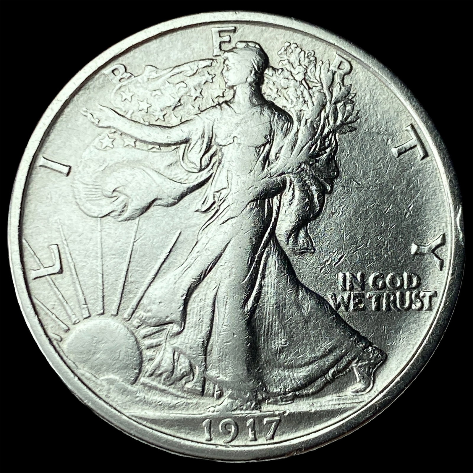 1917-S Silver Walking Liberty Half Dollar CLOSELY UNCIRCULATED: 1917-S Silver Walking Liberty Half Dollar CLOSELY UNCIRCULATED