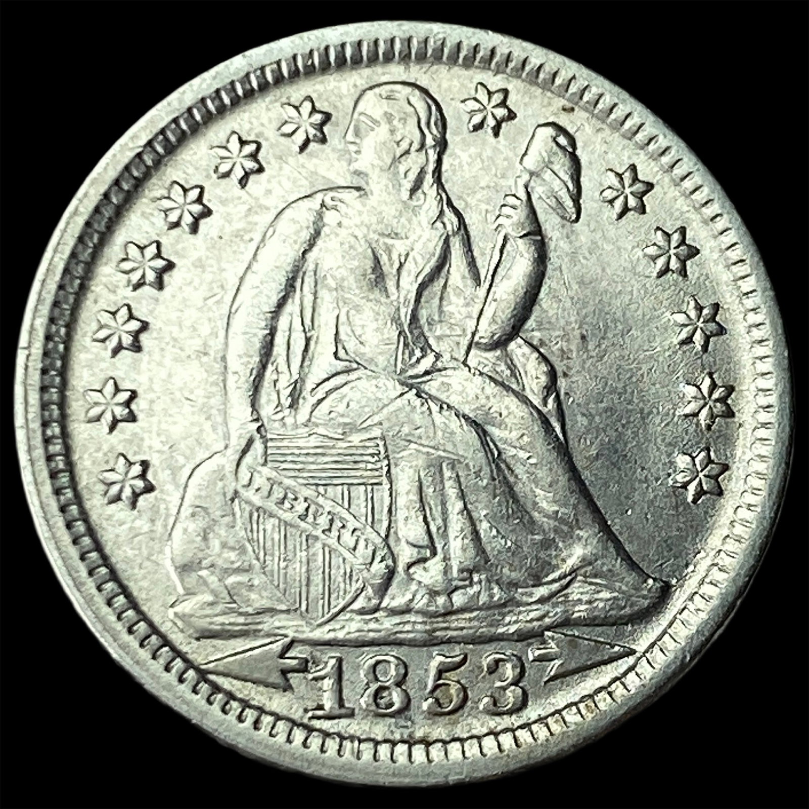 1853 Arrows Seated Liberty Dime UNCIRCULATED: 1853 Arrows Seated Liberty Dime UNCIRCULATED